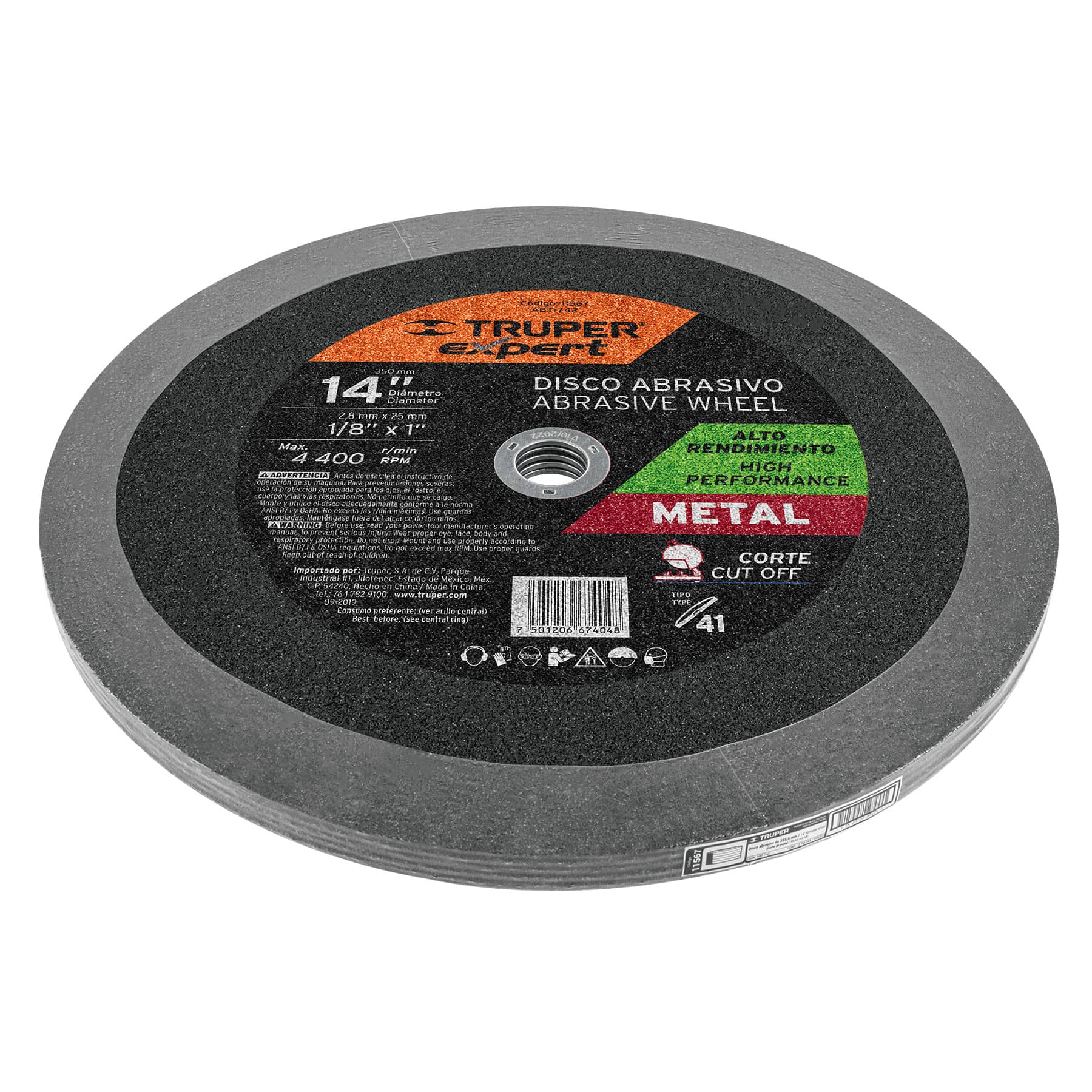 Disco Tipo 41 de 14" x 3.4 mm para corte de metal, Expert