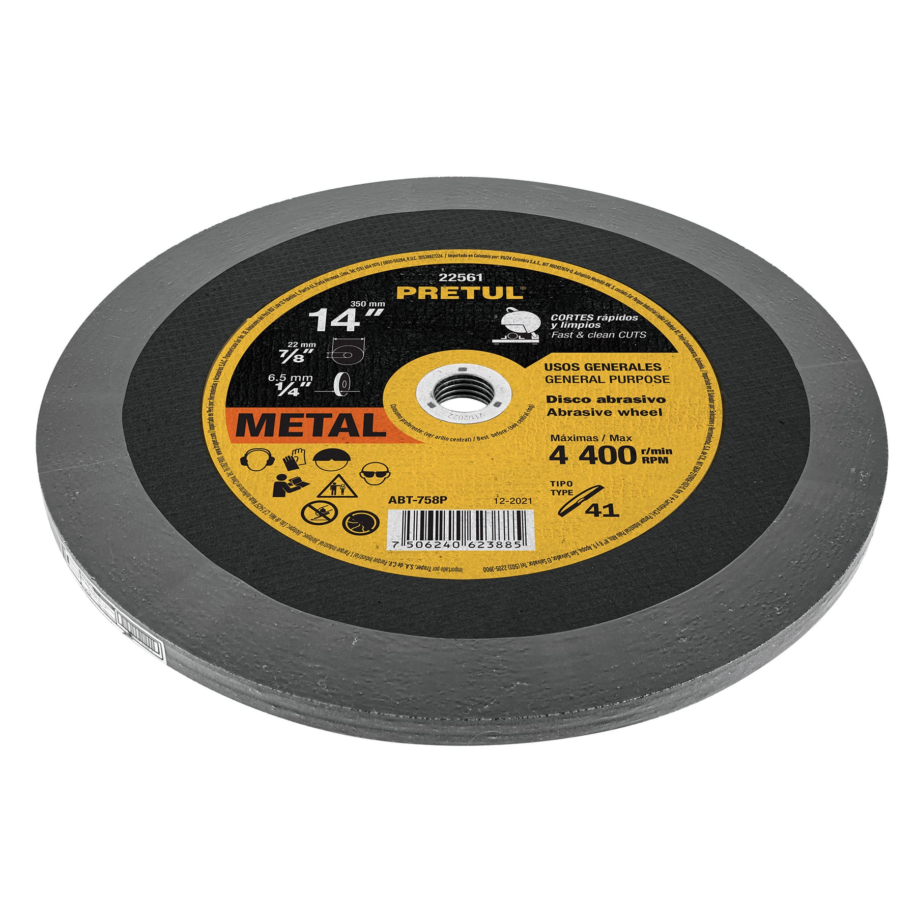 Disco Tipo 41 de 14" x 3.1 mm para corte de metal, Pretul