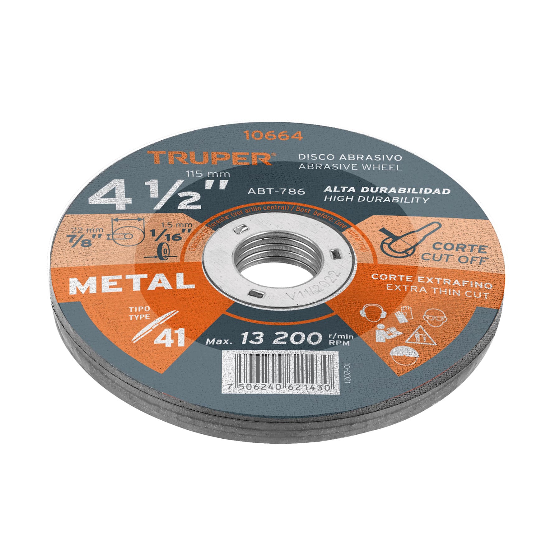 Disco de 4-1/2" para corte de metal, tipo 41, Truper