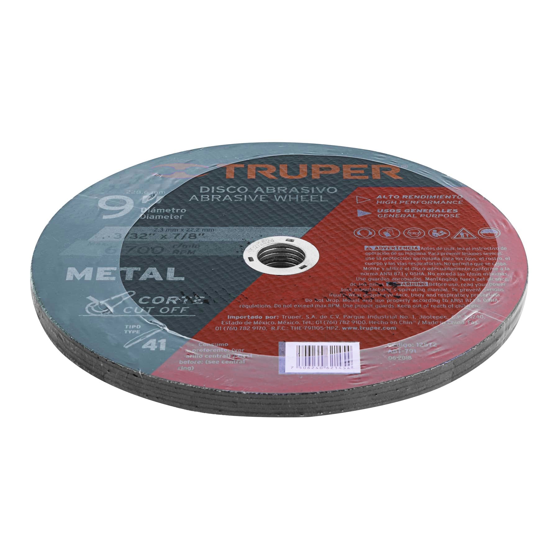 Disco de 9" para corte de metal, tipo 41, Truper