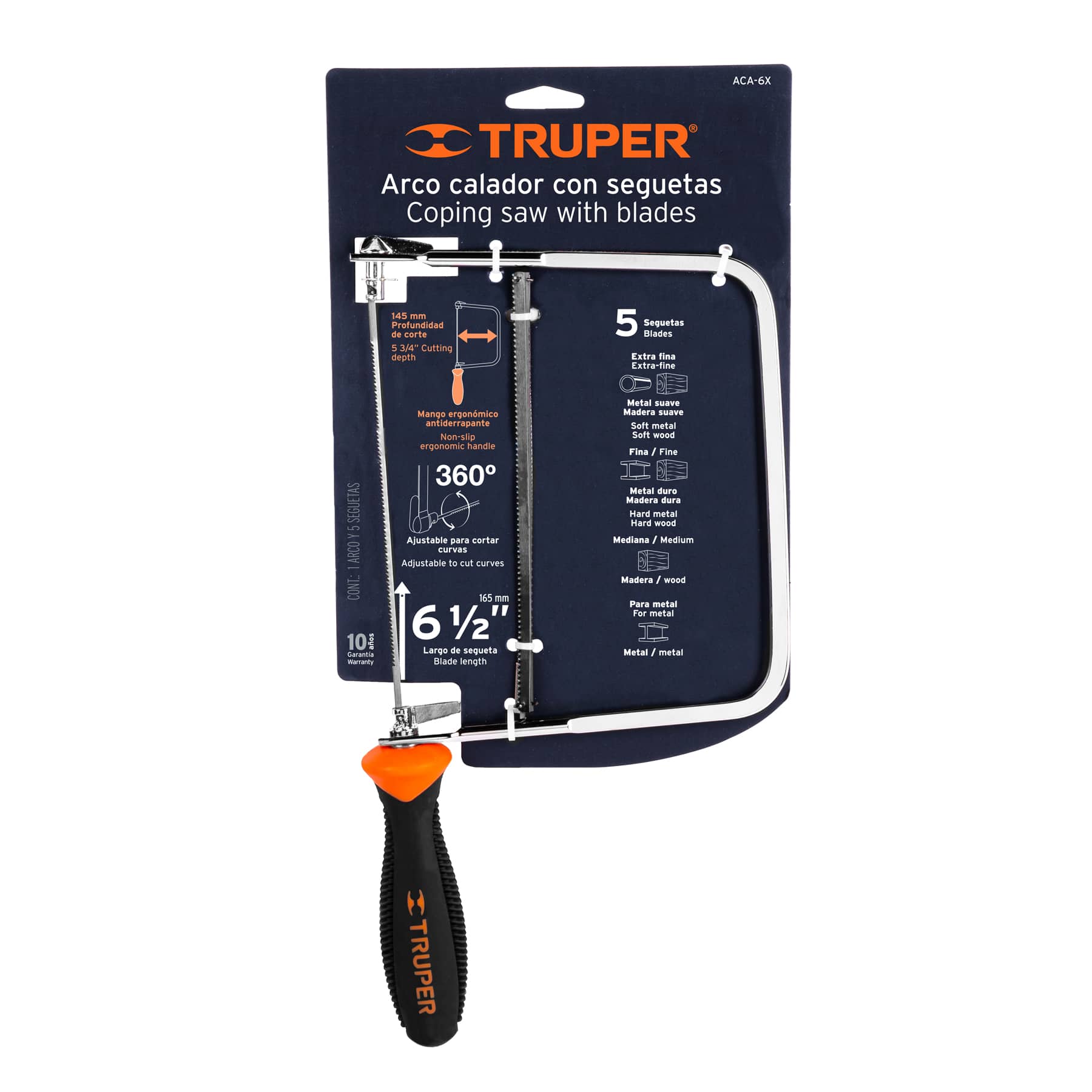 Arco calador con 5 seguetas de 6-1/2", Truper