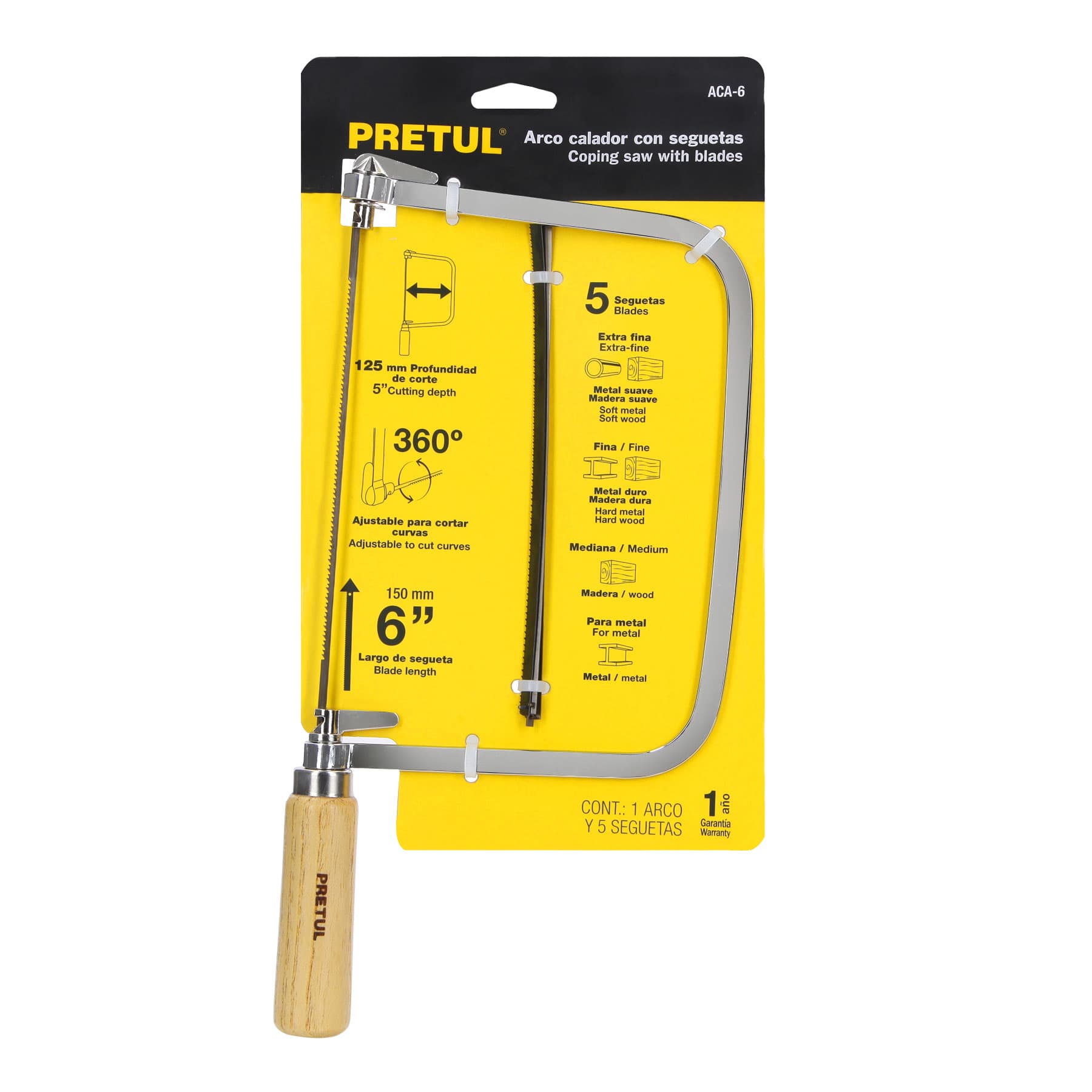 Arco calador con 5 seguetas de 6-1/2", Pretul