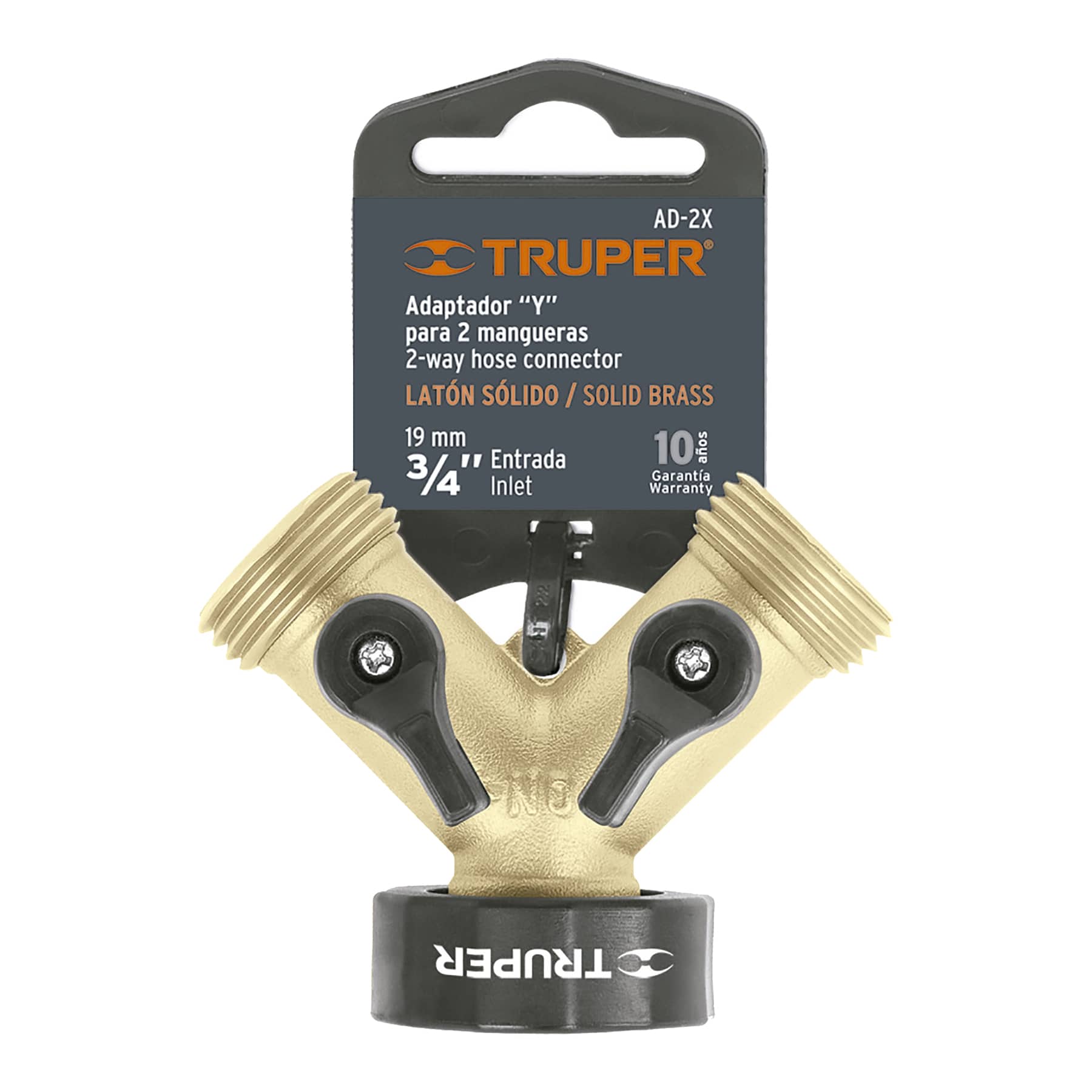 Conector Y 3/4" latón sólido con tuerca móvil para manguera