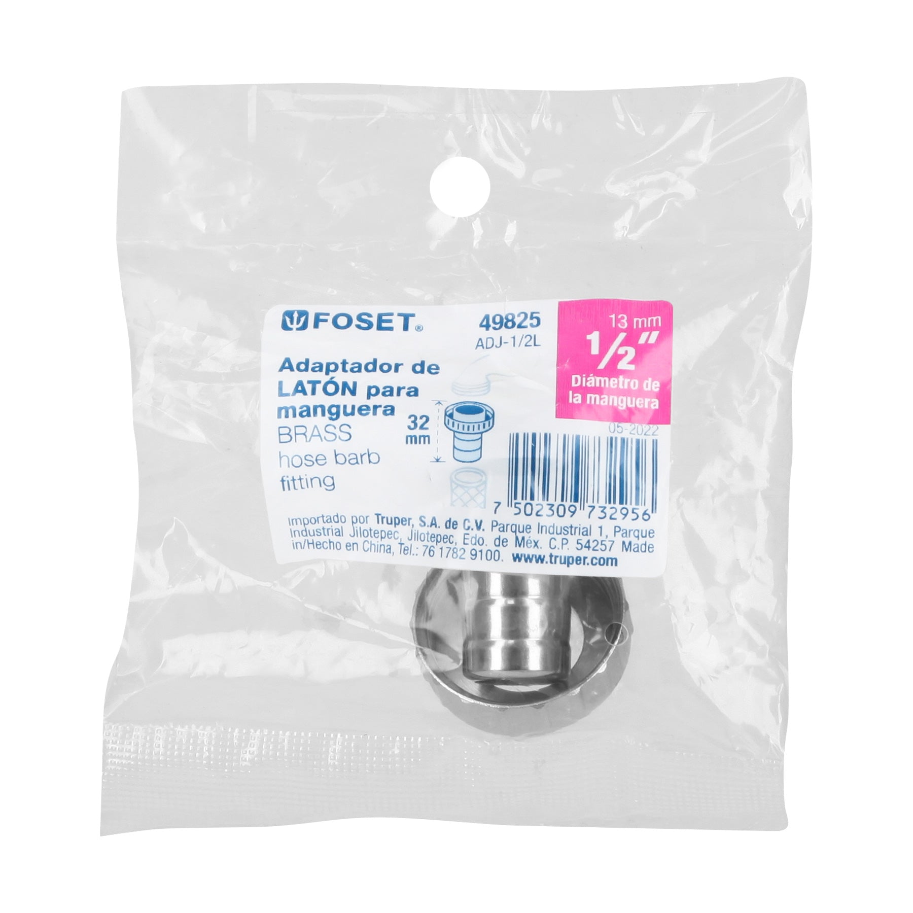 Adaptador de latón 1/2" para manguera, Foset