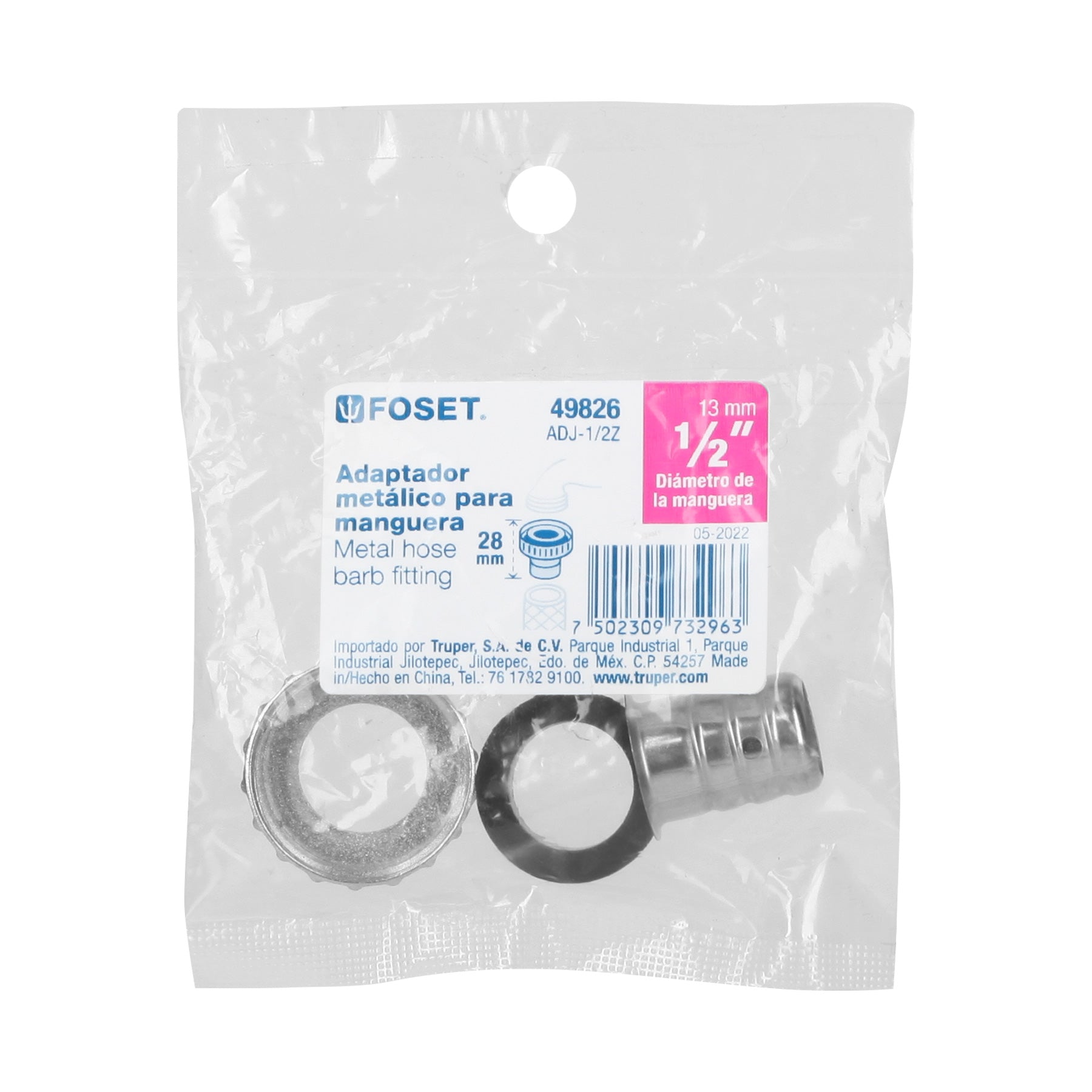 Adaptador metálico 1/2" para manguera, Foset