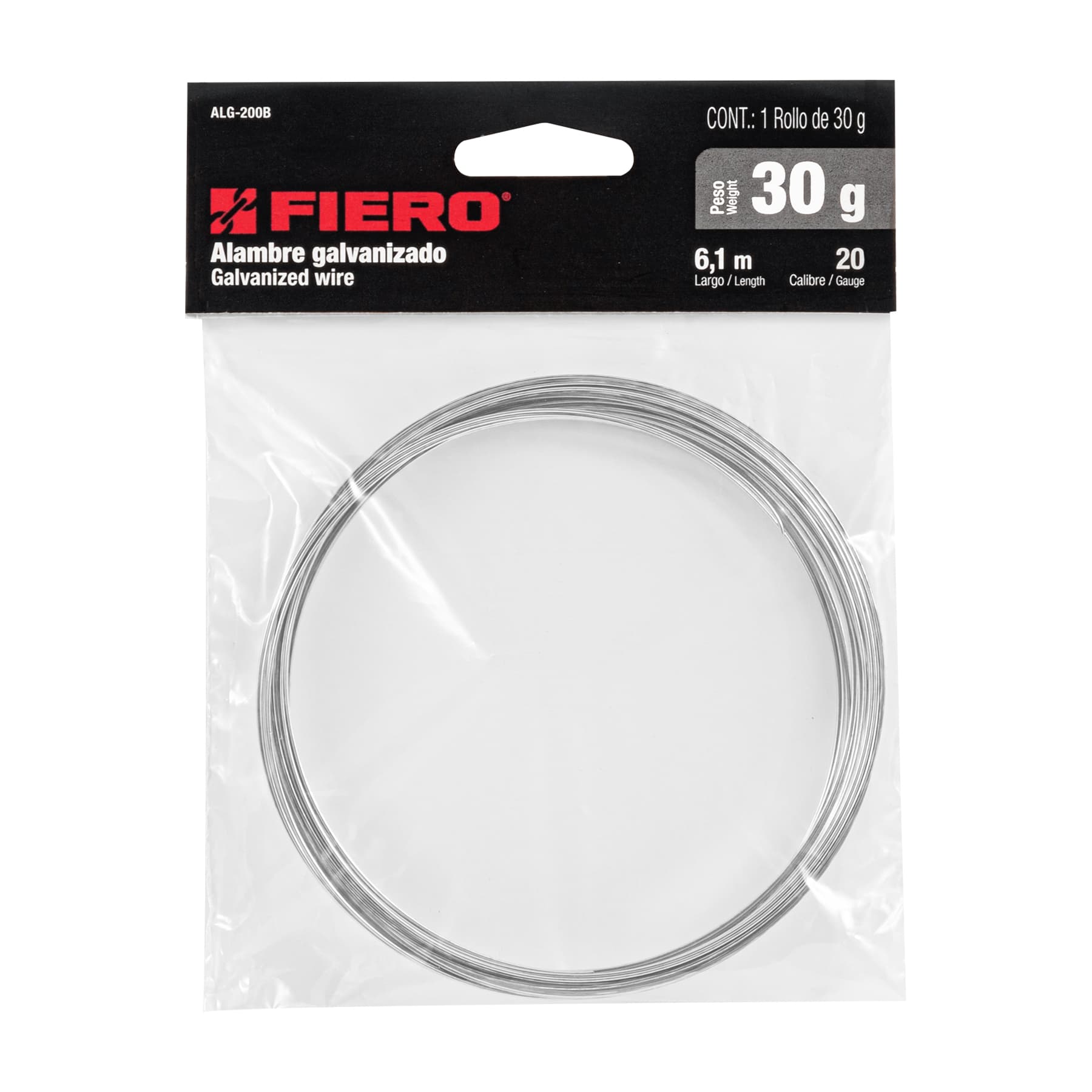 Rollo de 30 g de alambre galvanizado calibre 20, en bolsa