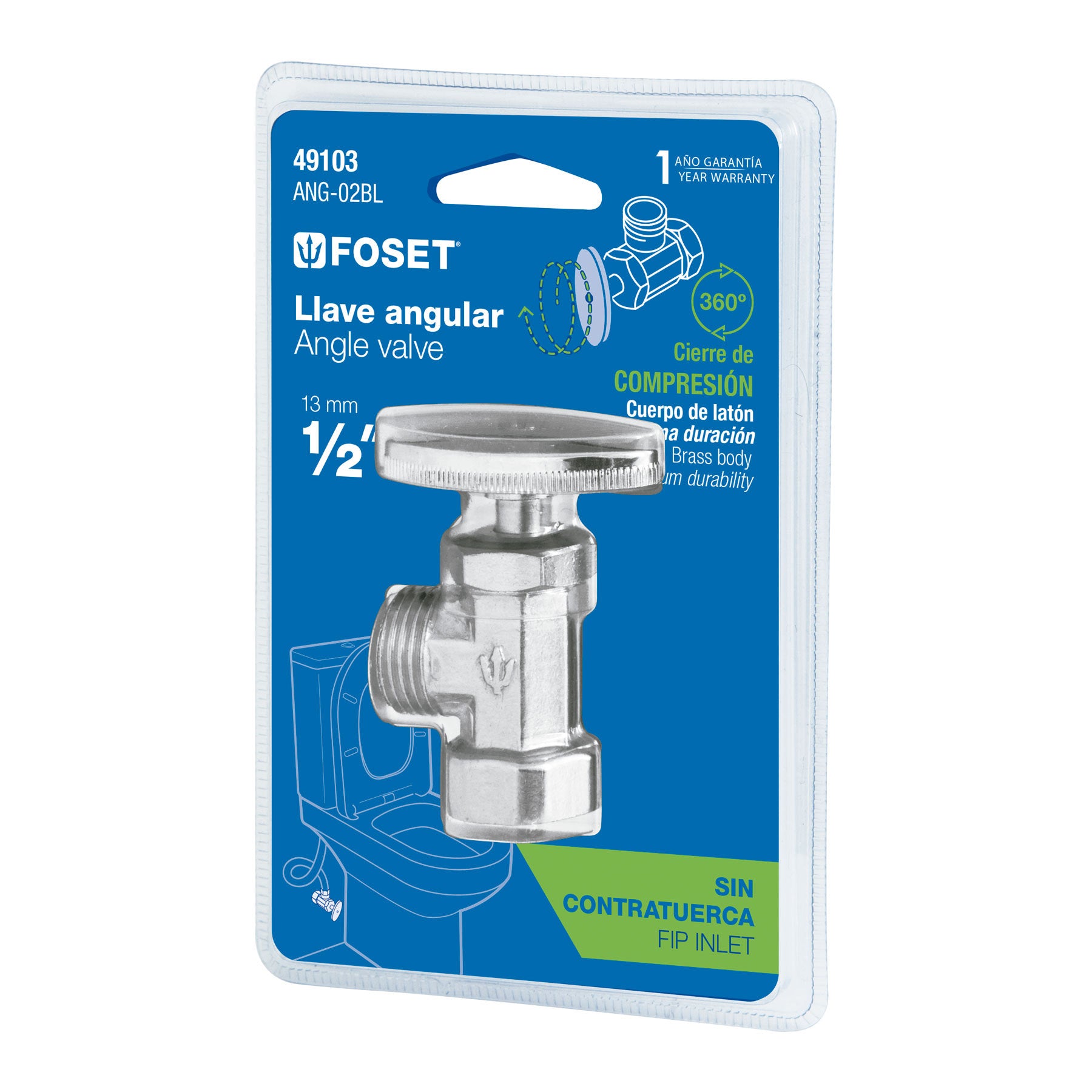 Llave angular de 1/2", de compresión, blíster, Foset