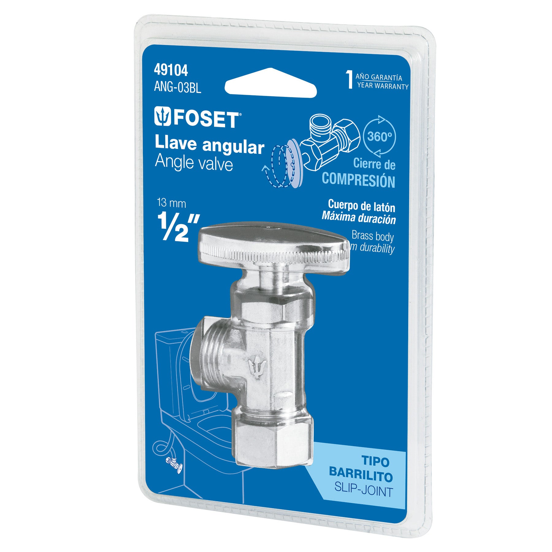 Llave angular de 1/2", de compresión, barrilito, blíster