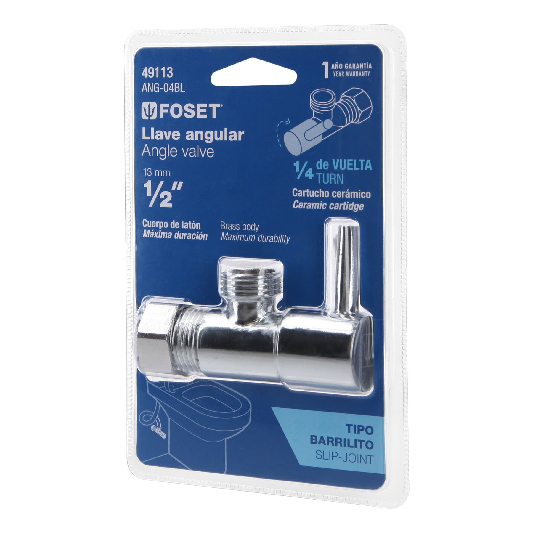 Llave angular, 1/4 vuelta, tipo barrilito, maneral palanca