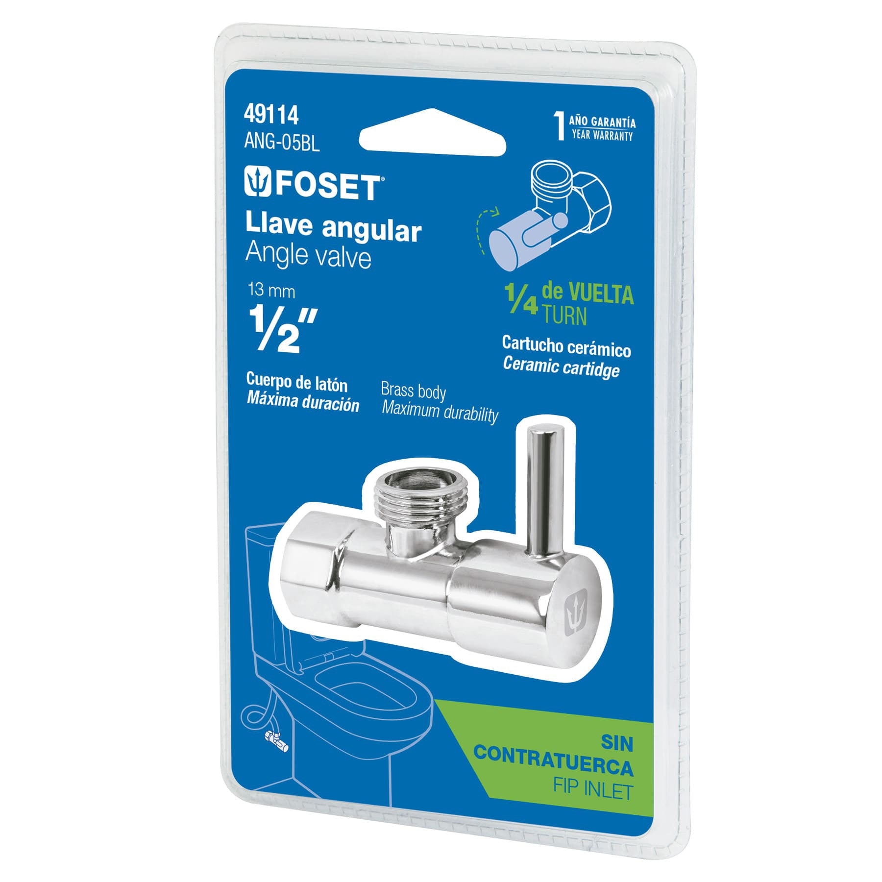 Llave angular, 1/4 vuelta, sin contratuerca, maneral palanca