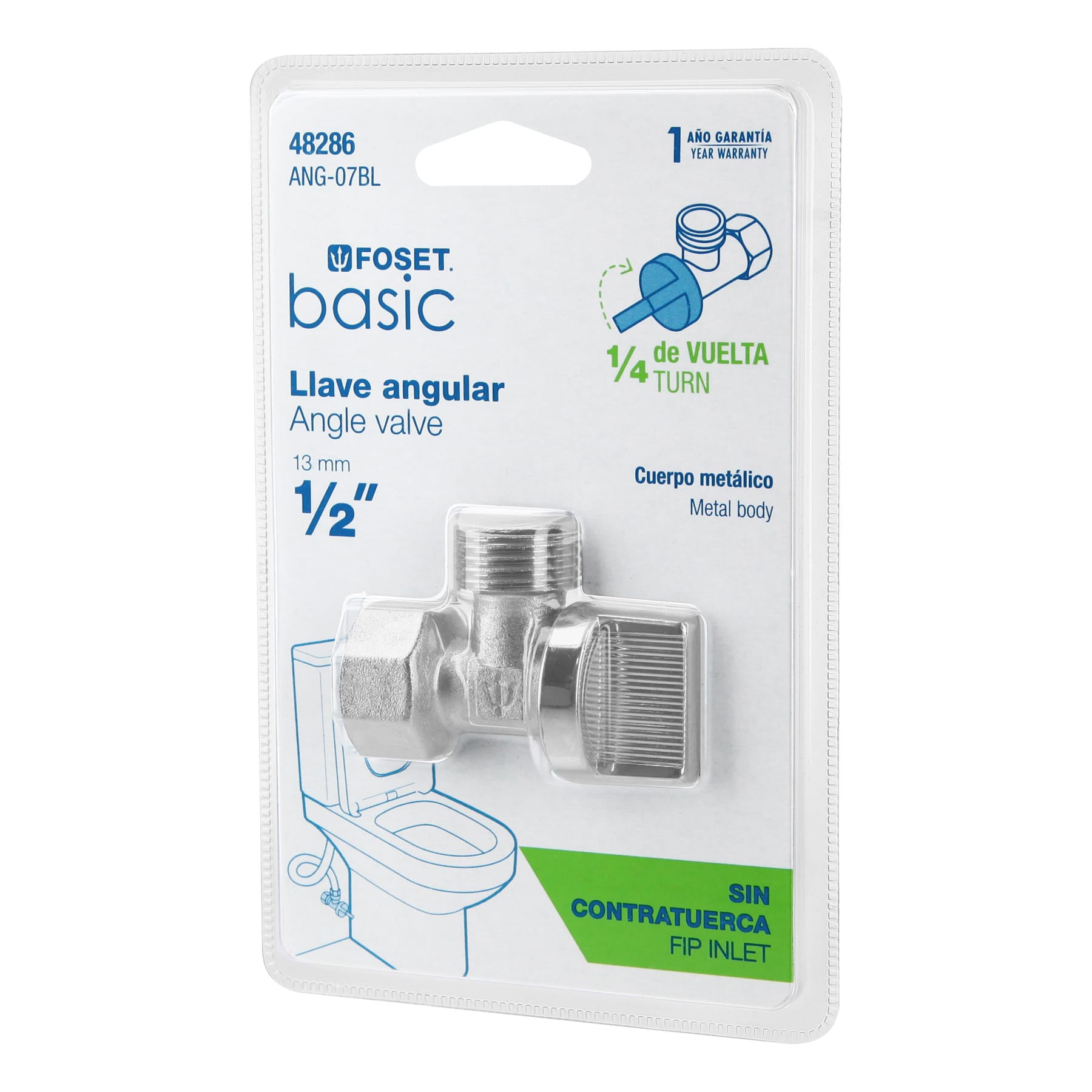Llave angular de 1/2", 1/4 de vuelta, blíster, Foset BASIC