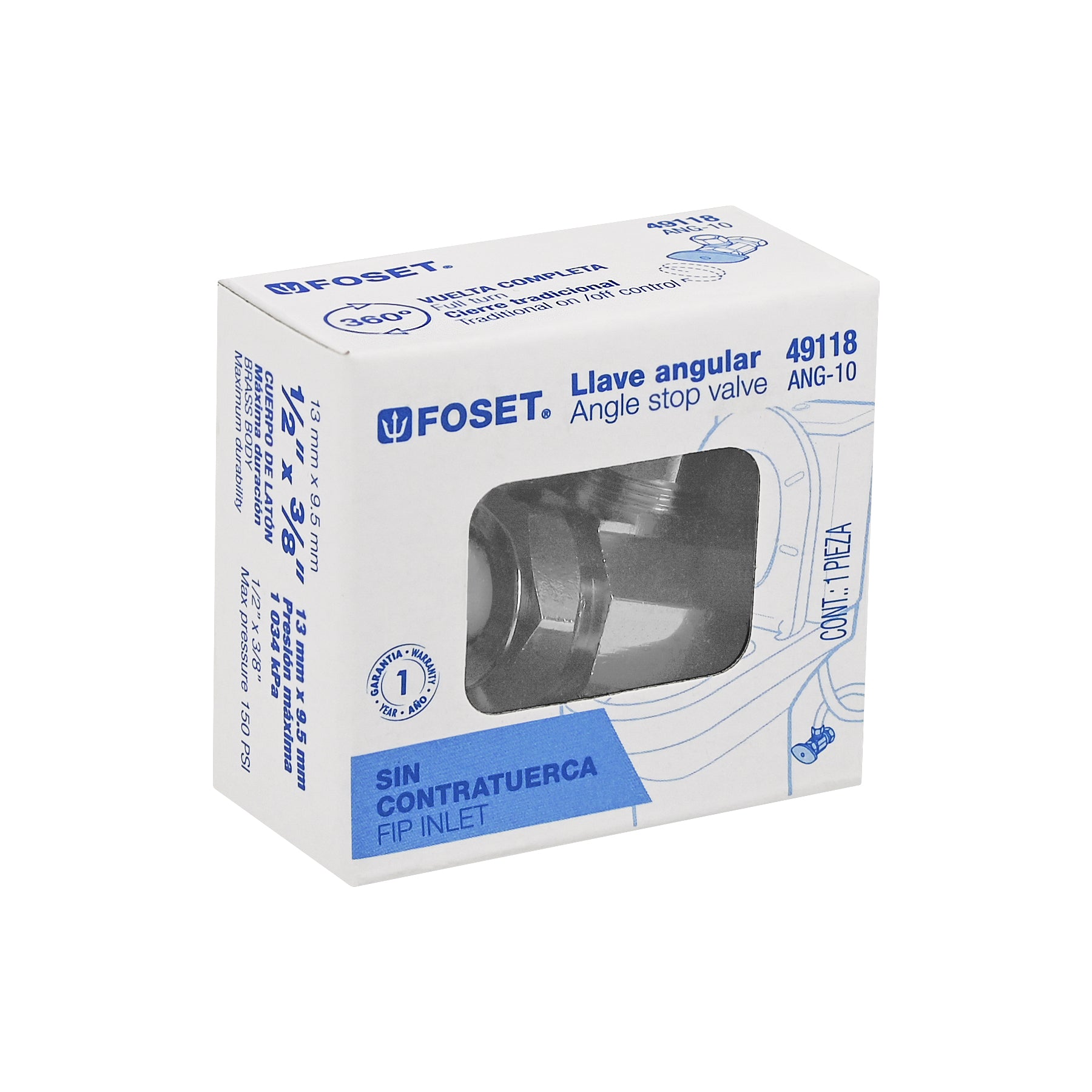 Llave angular de compresión robusta 1/2" x 3/8", Foset