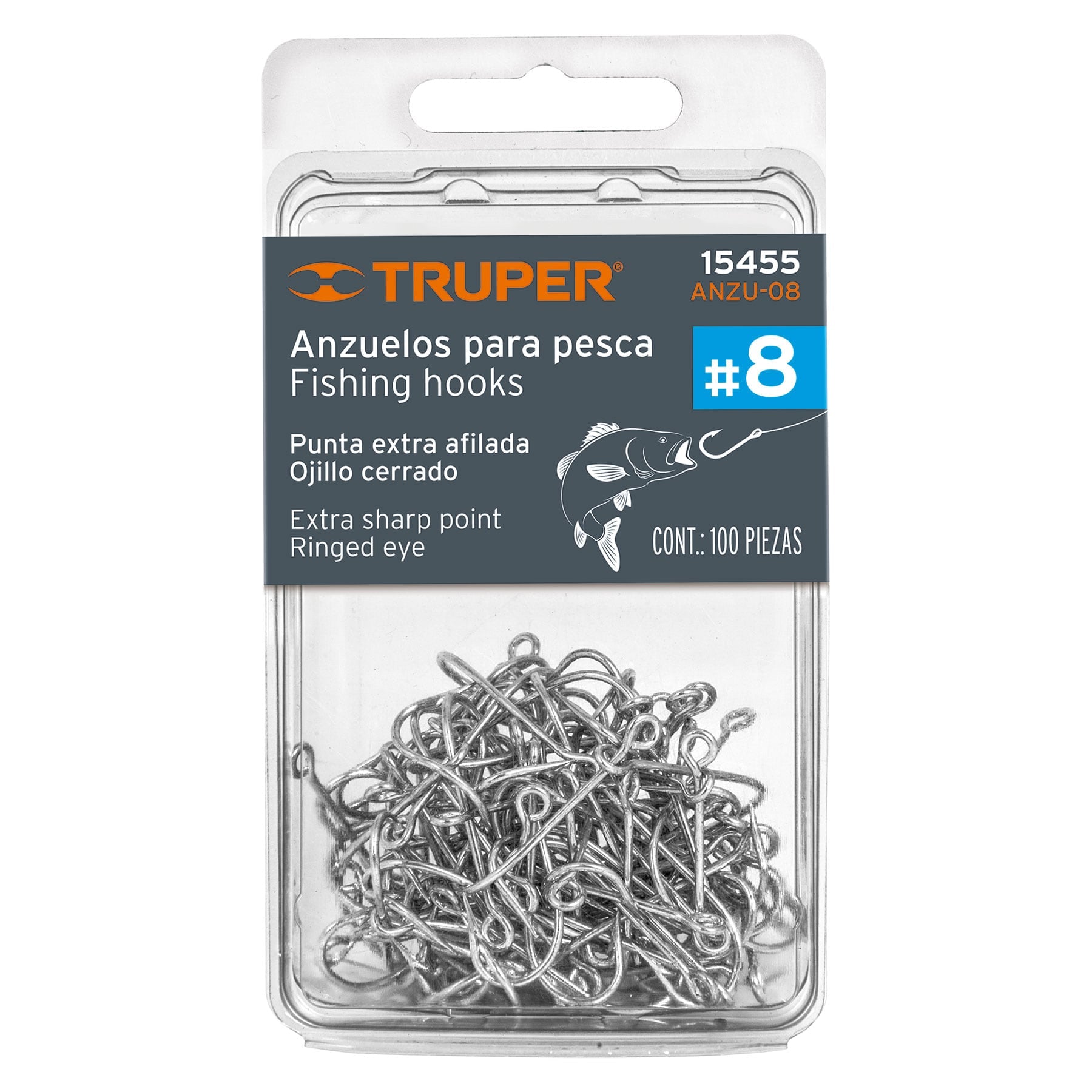 Blíster con 100 anzuelos para pesca # 8, Truper