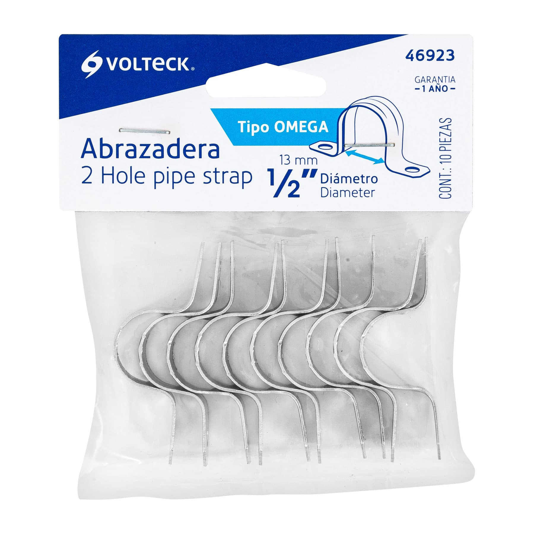 Bolsa con 10 abrazaderas 1/2" tipo omega para tubo, Volteck
