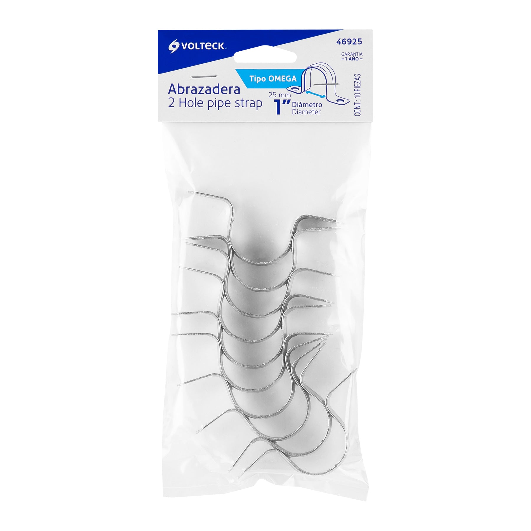 Bolsa con 10 abrazaderas 1" tipo omega para tubo, Volteck