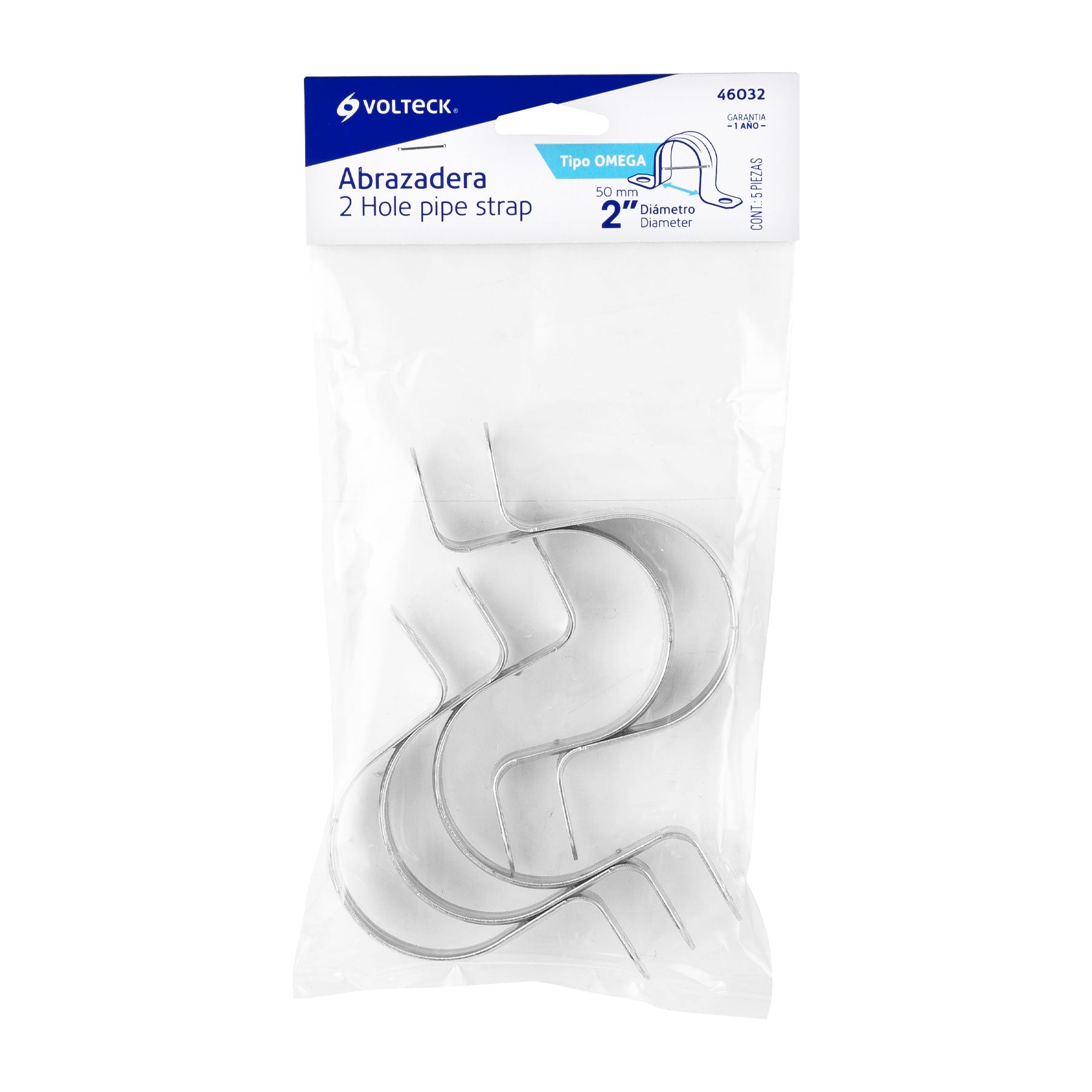 Bolsa con 5 abrazaderas 2" tipo omega para tubo, Volteck