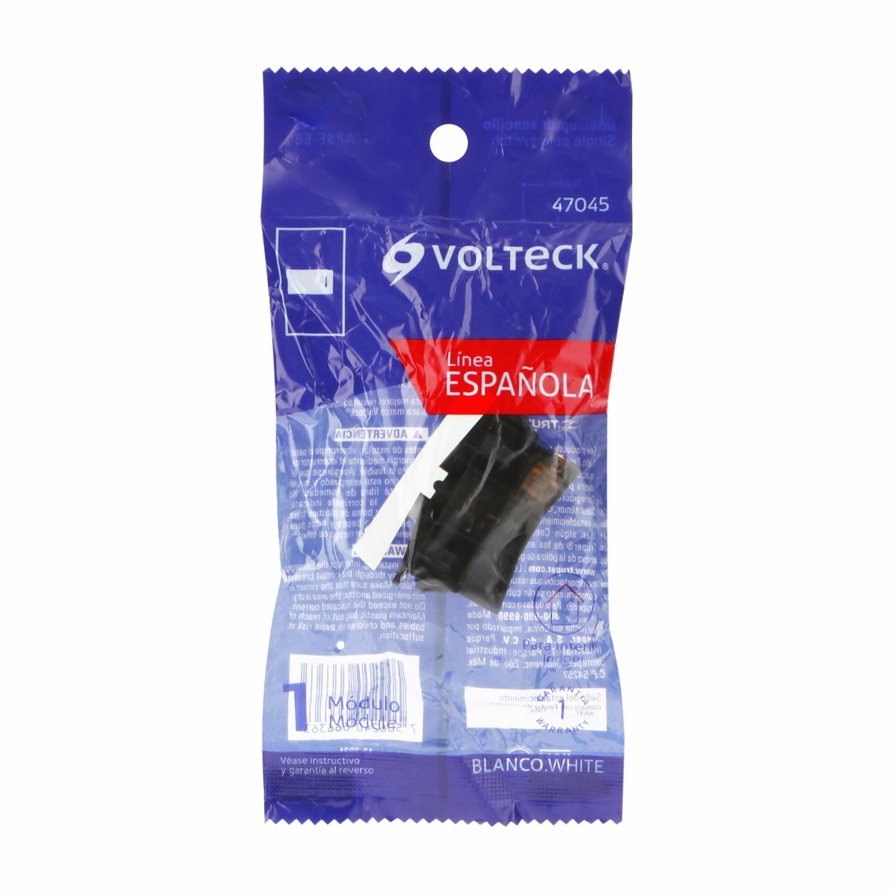 Interruptor sencillo 1 módeloulo, línea Española, color blanco