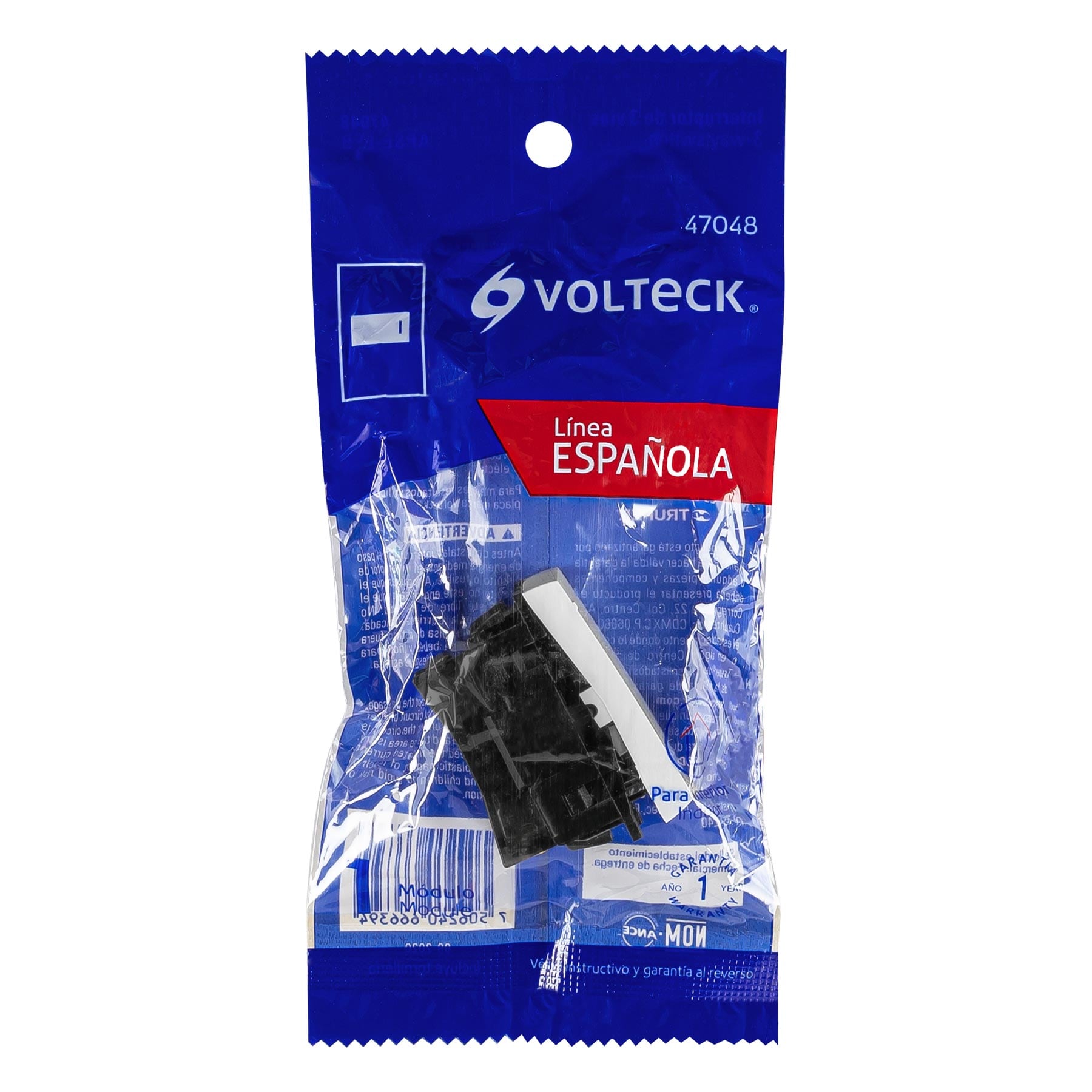 Interruptor de 3 vías, 1 módeloulo, línea Española,color blanco