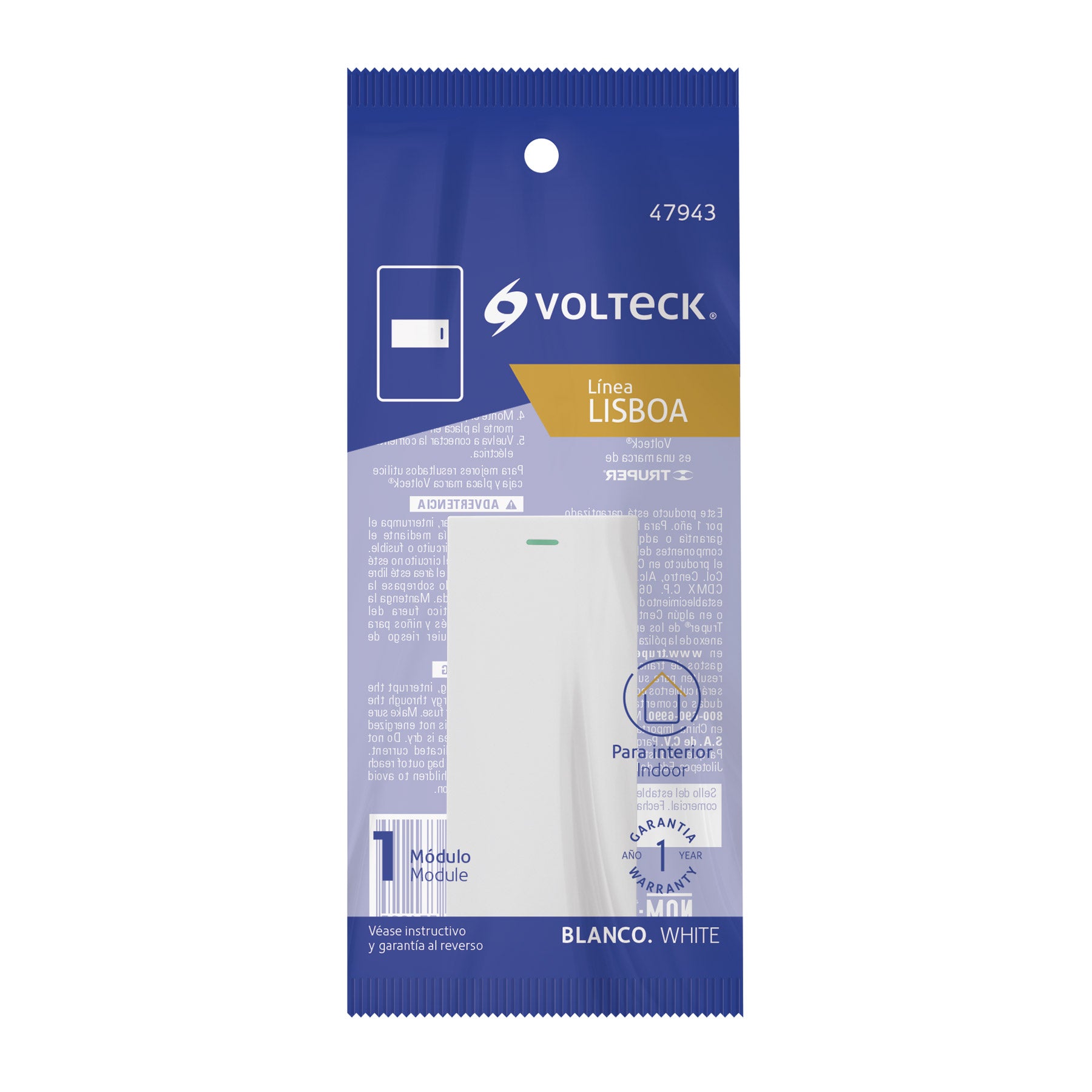 Interruptor de 3 vías blanco de 1 módeloulo, línea Lisboa