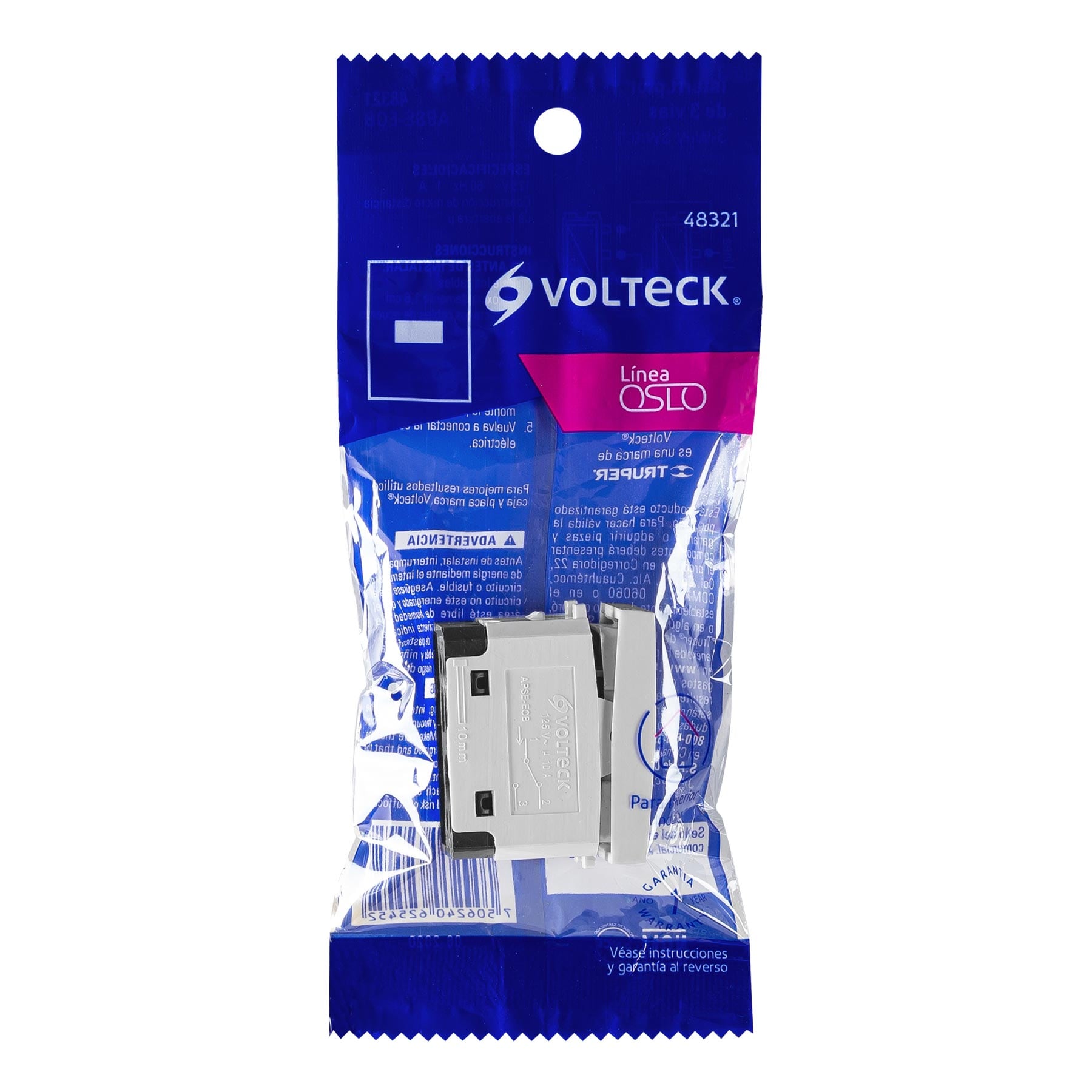 Interruptor de 3 vías, línea Oslo, color blanco, Volteck