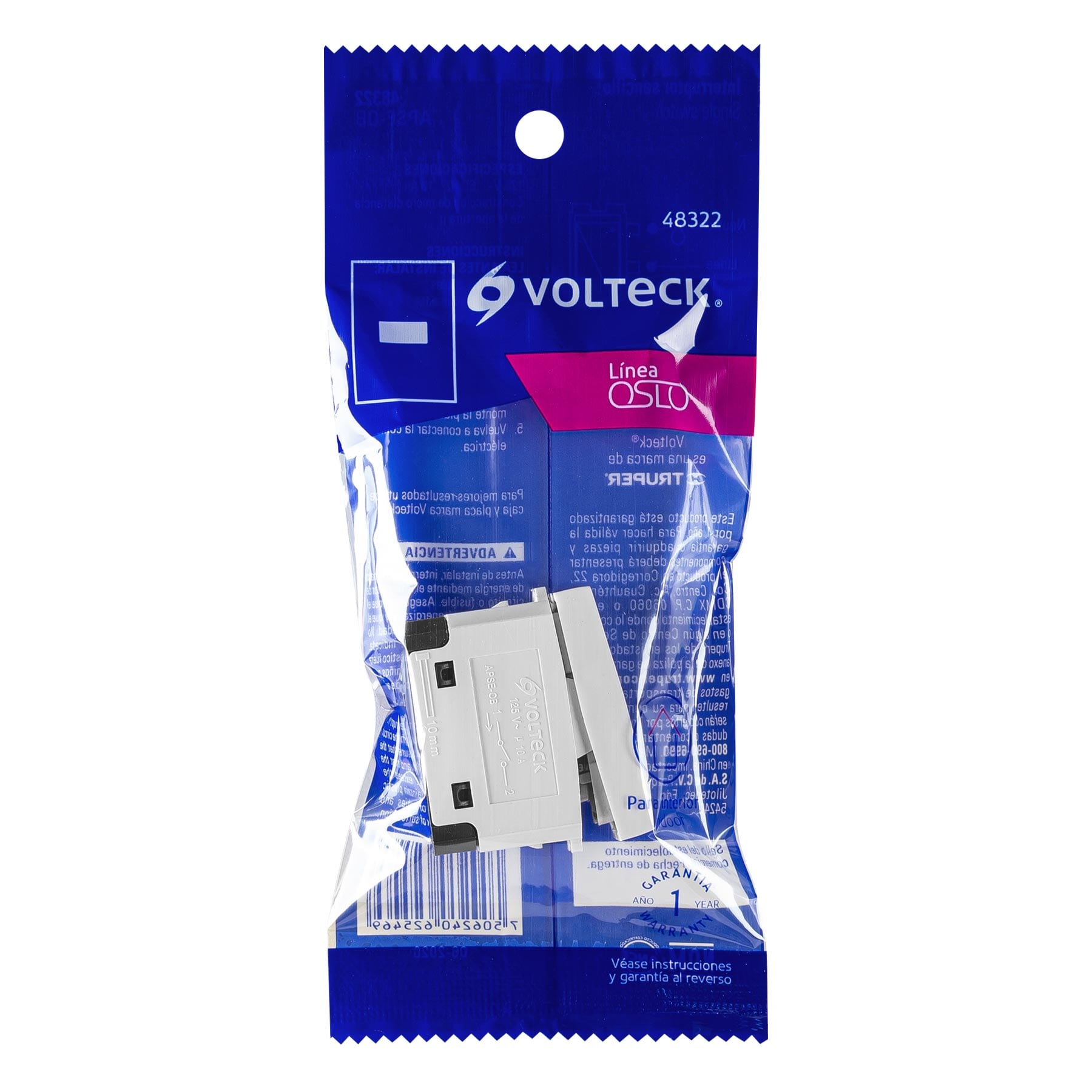 Interruptor sencillo, línea Oslo, color blanco, Volteck