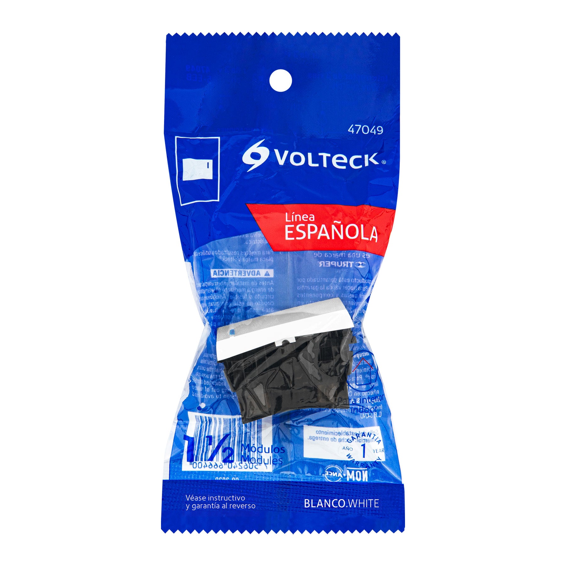 Interruptor de 3 vías, 1.5 módeloulos, línea Española, blanco