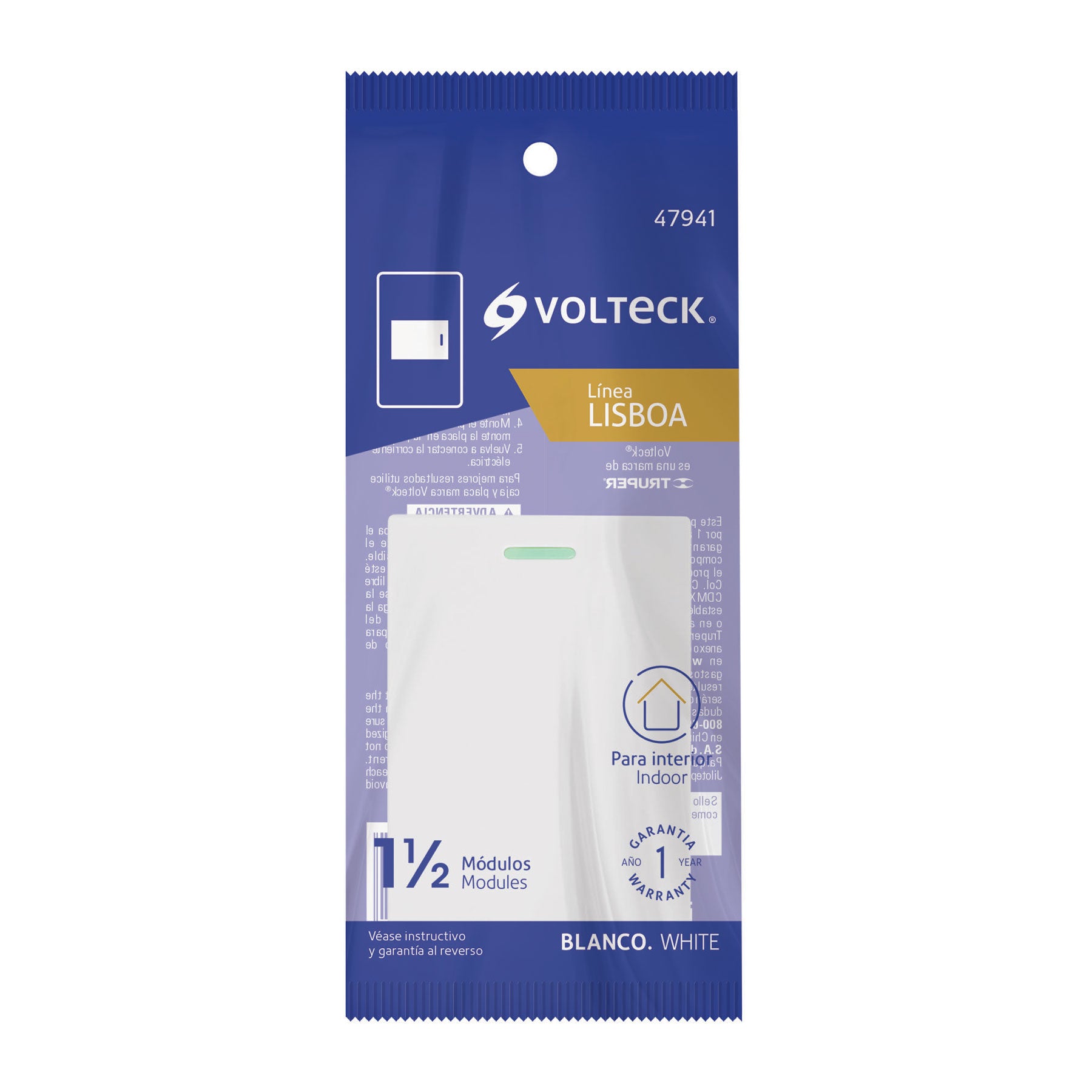 Interruptor sencillo blanco de 1.5 módeloulos, línea Lisboa