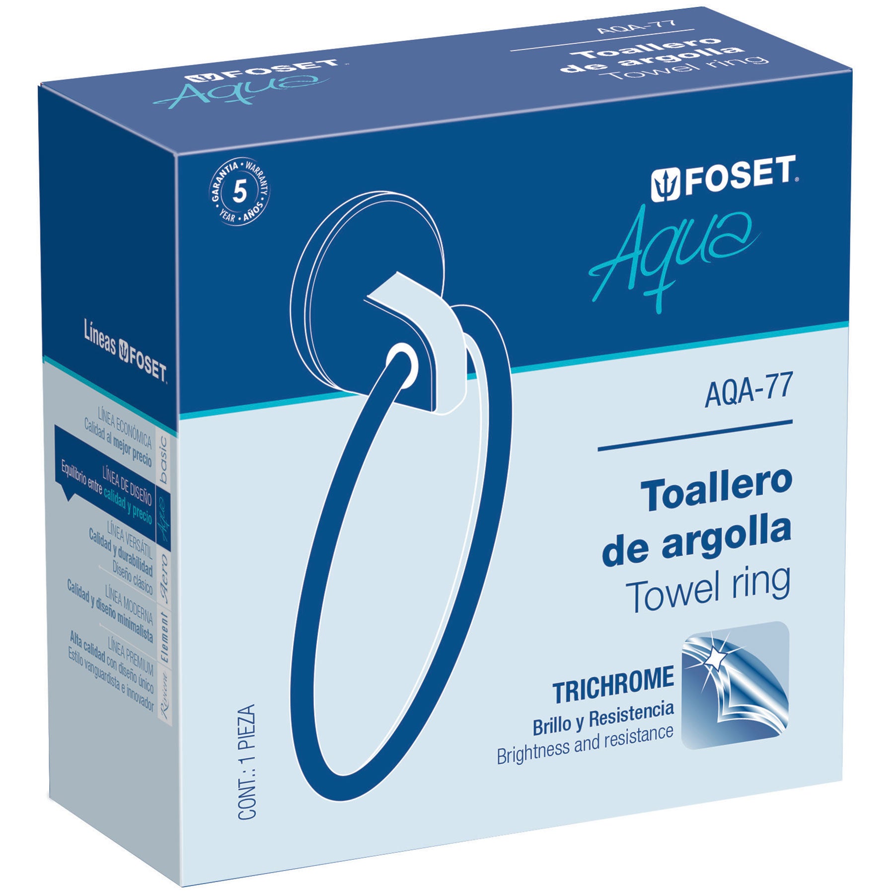 Toallero de argolla de acero inoxidable, Foset Aqua
