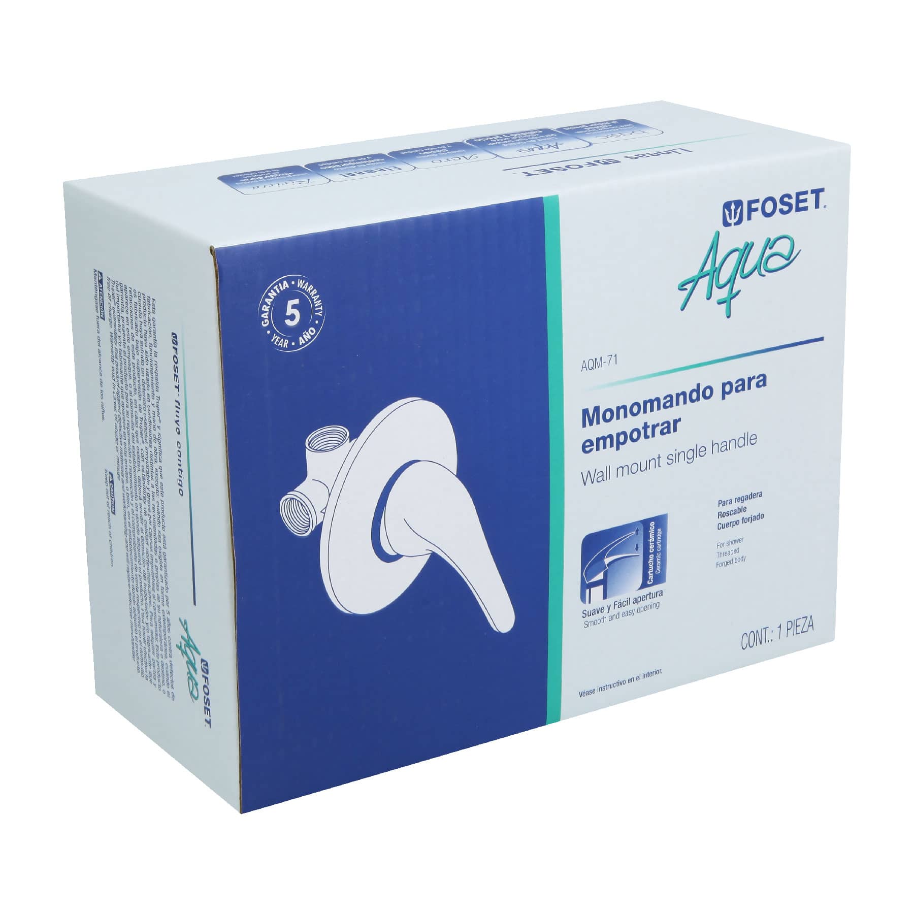 Monomando para regadera, cromo, AQUA