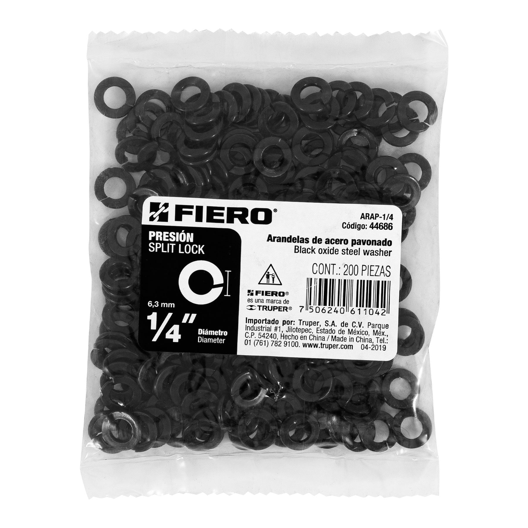 Bolsa con 200 arandelas de presión de 1/4", Fiero