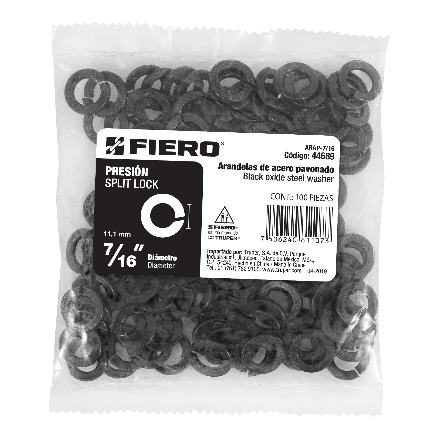 Bolsa con 100 arandelas de presión de 7/16", Fiero