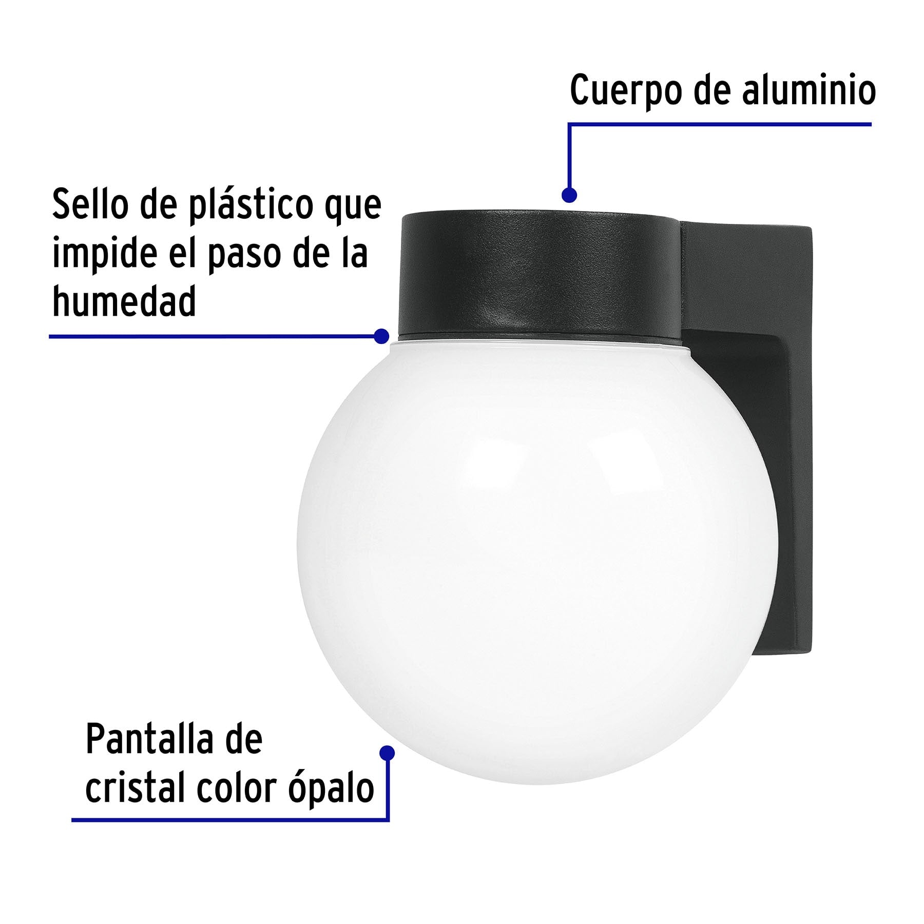 Arbotante de pared tipo globo, lámpara no incluida, Volteck