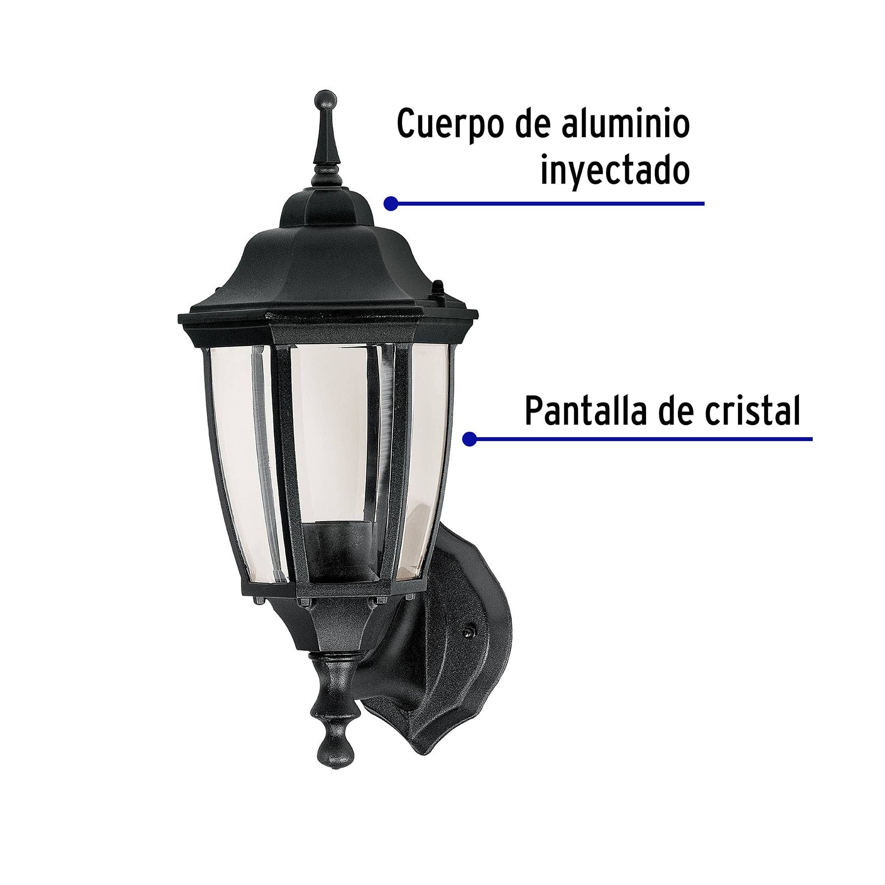 Arbotante tipo farol tradicional soportado para exterior, negro