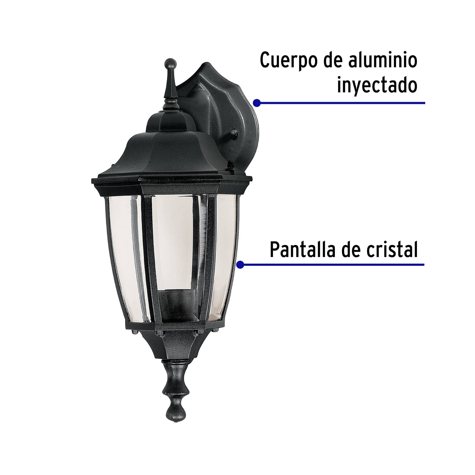 Arbotante tipo farol tradicional suspendido para exterior negro