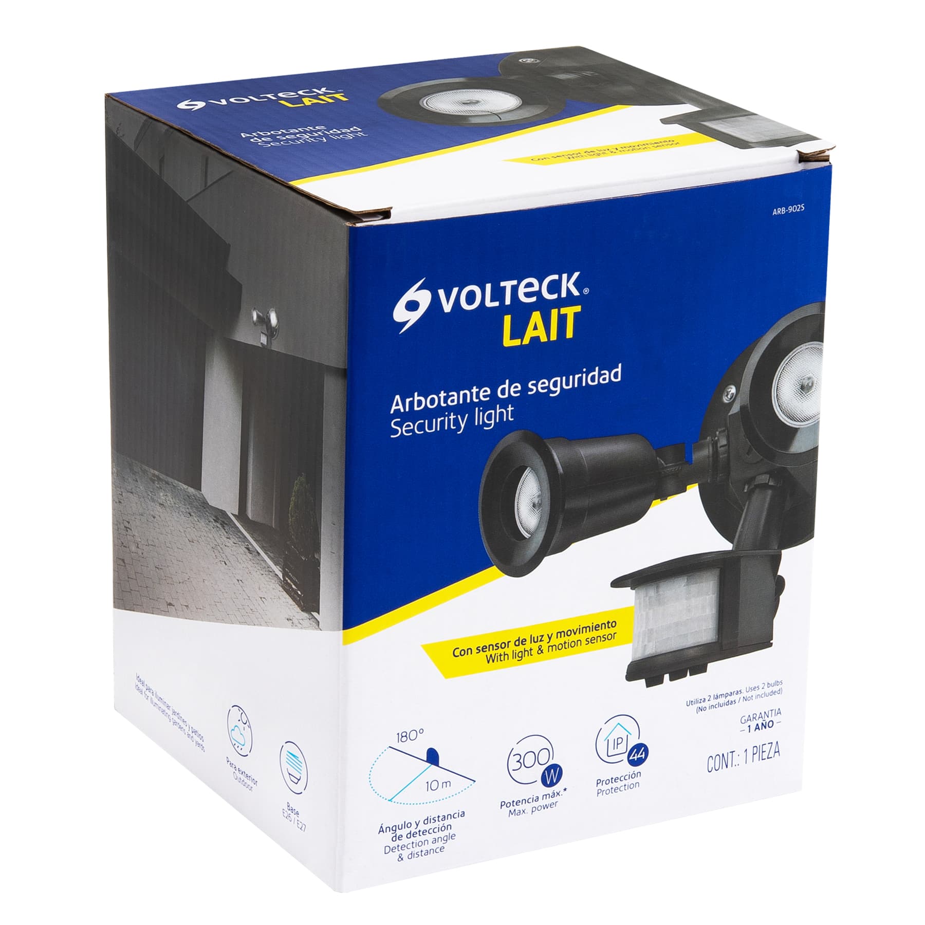 Arbotante negro con sensor movimiento, lámparas no incluidas