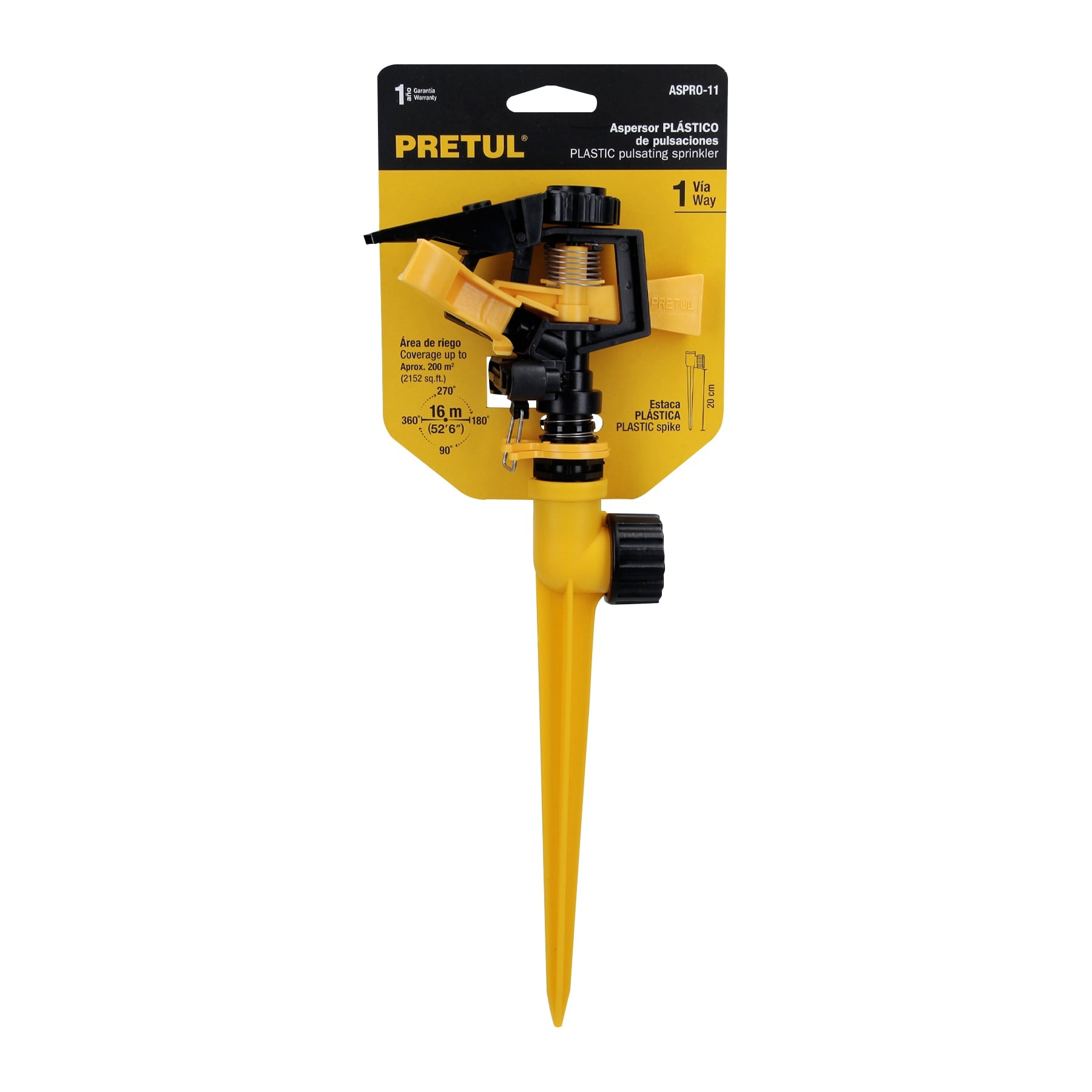 Aspersor plástico 11" una vía, estaca plástica, Pretul