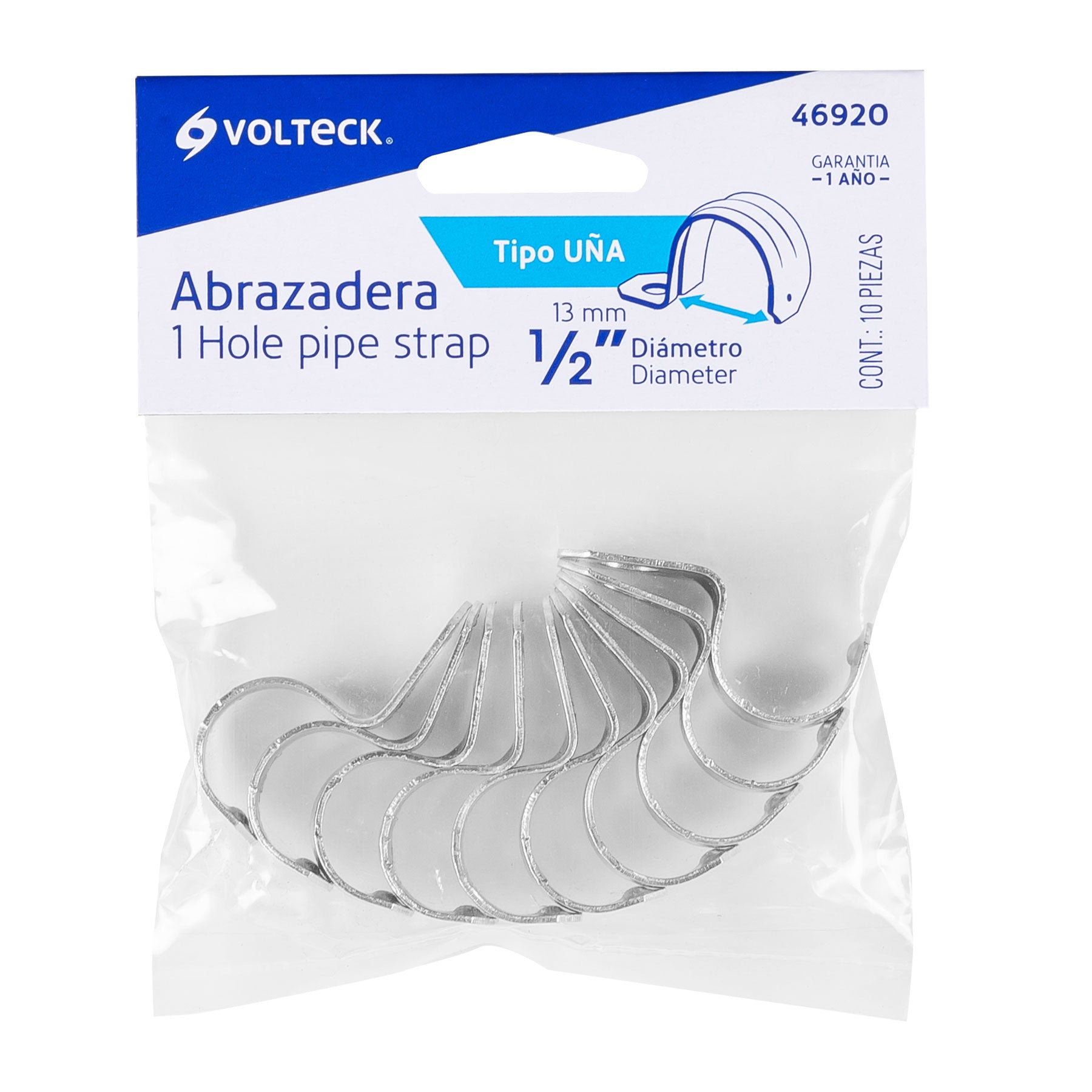Bolsa con 10 abrazaderas 1/2" tipo uña para tubo, Volteck