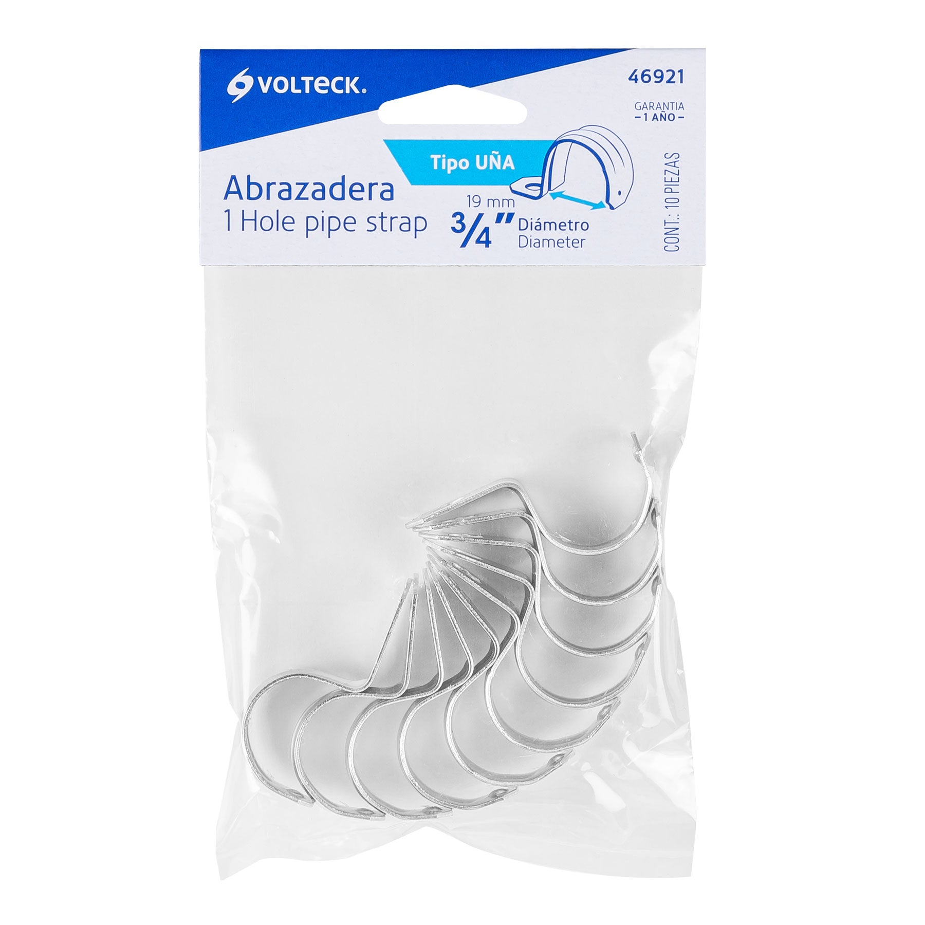 Bolsa con 10 abrazaderas 3/4" tipo uña para tubo, Volteck