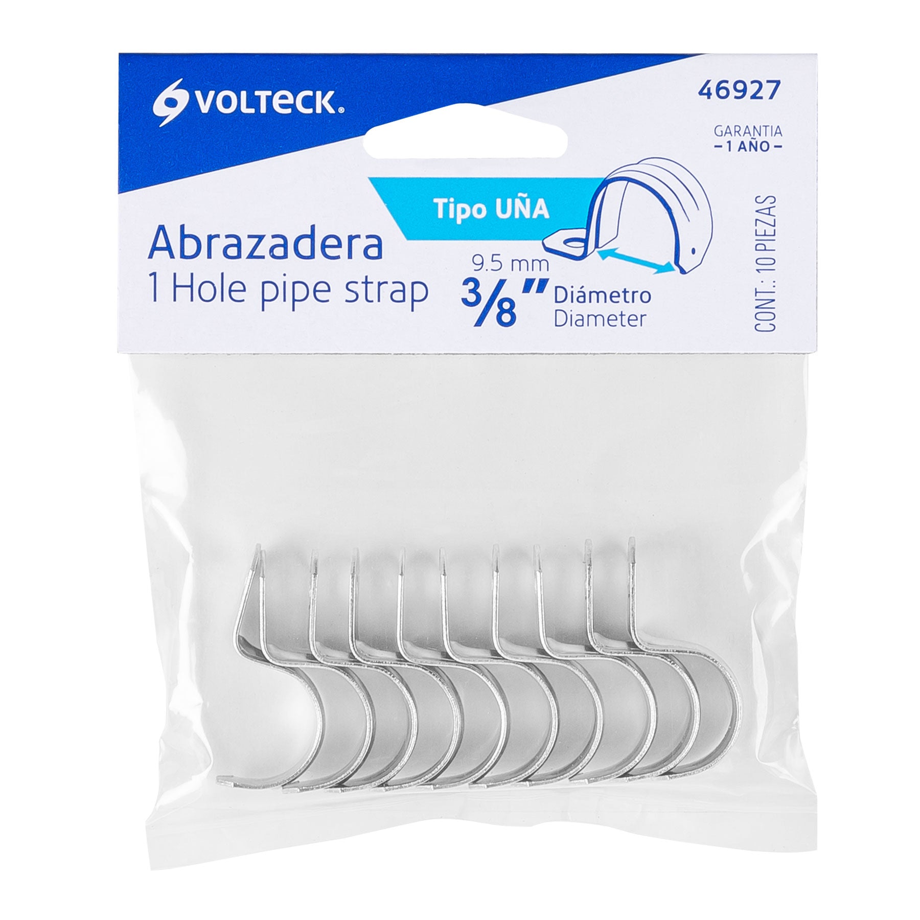 Bolsa con 10 abrazaderas 3/8" tipo uña para tubo, Volteck
