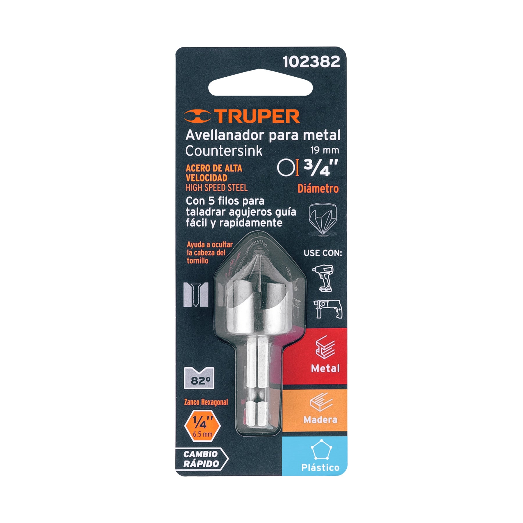 Avellanador HSS cambio rápido 3/4", Truper