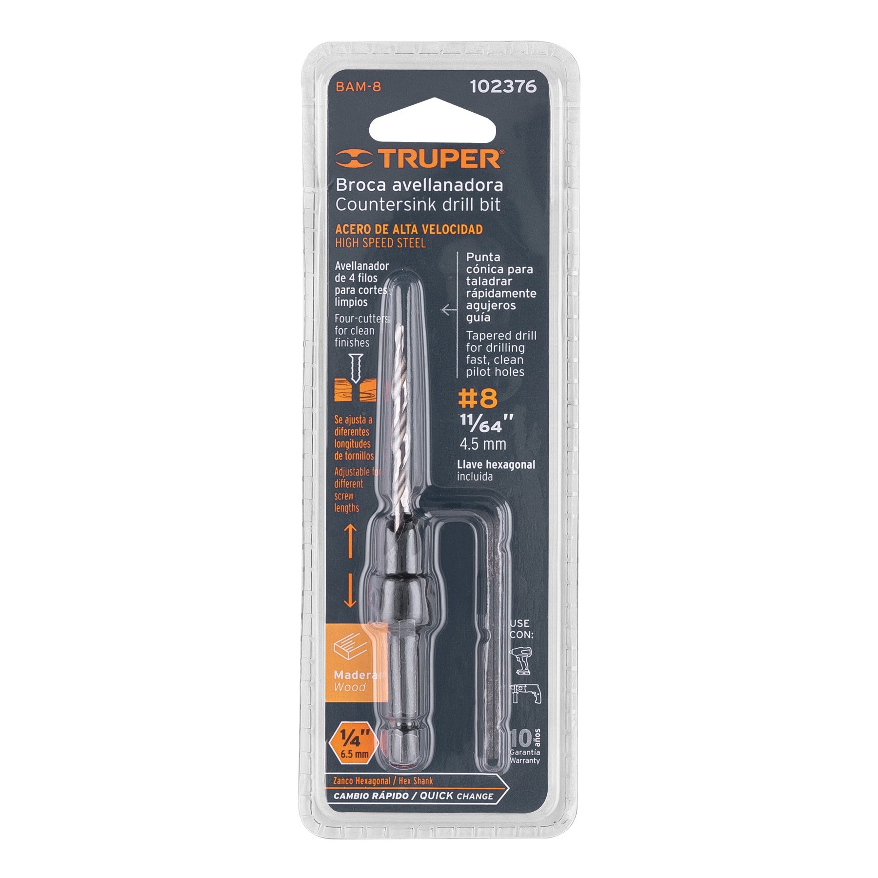 Broca avellanadora #8 para madera, 11/64", Truper