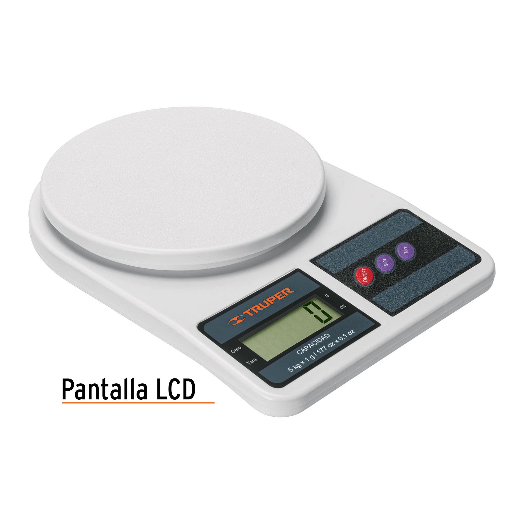 Báscula digital para cocina, plato de ABS, 5 kg, Truper