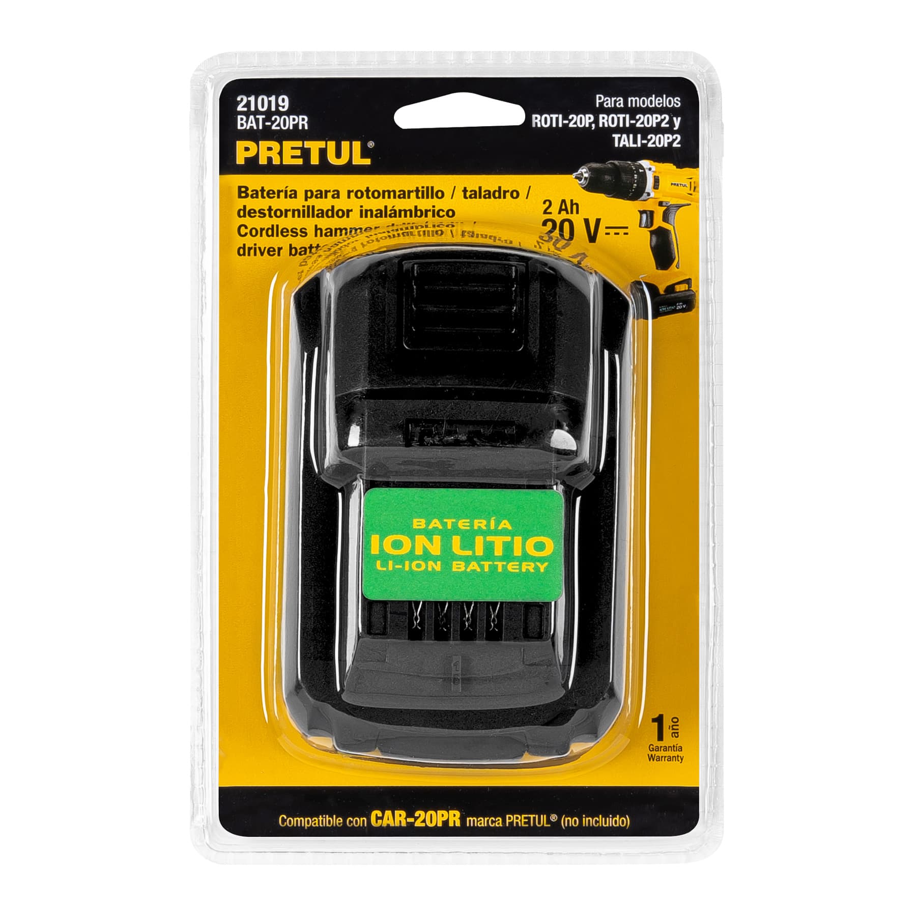 Batería ion litio, 20V, 2 Ah, Pretul