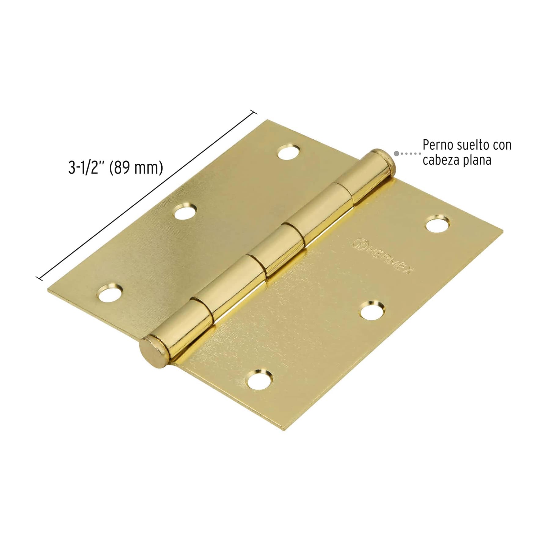 Bisagra cuadrada 3-1/2",latonado, cabeza plana, Hermex BASIC