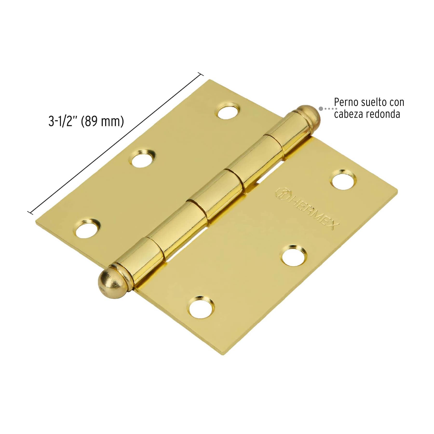 Bolsa con 2 bisagras cuadradas 3-1/2" latonado,cabeza redonda