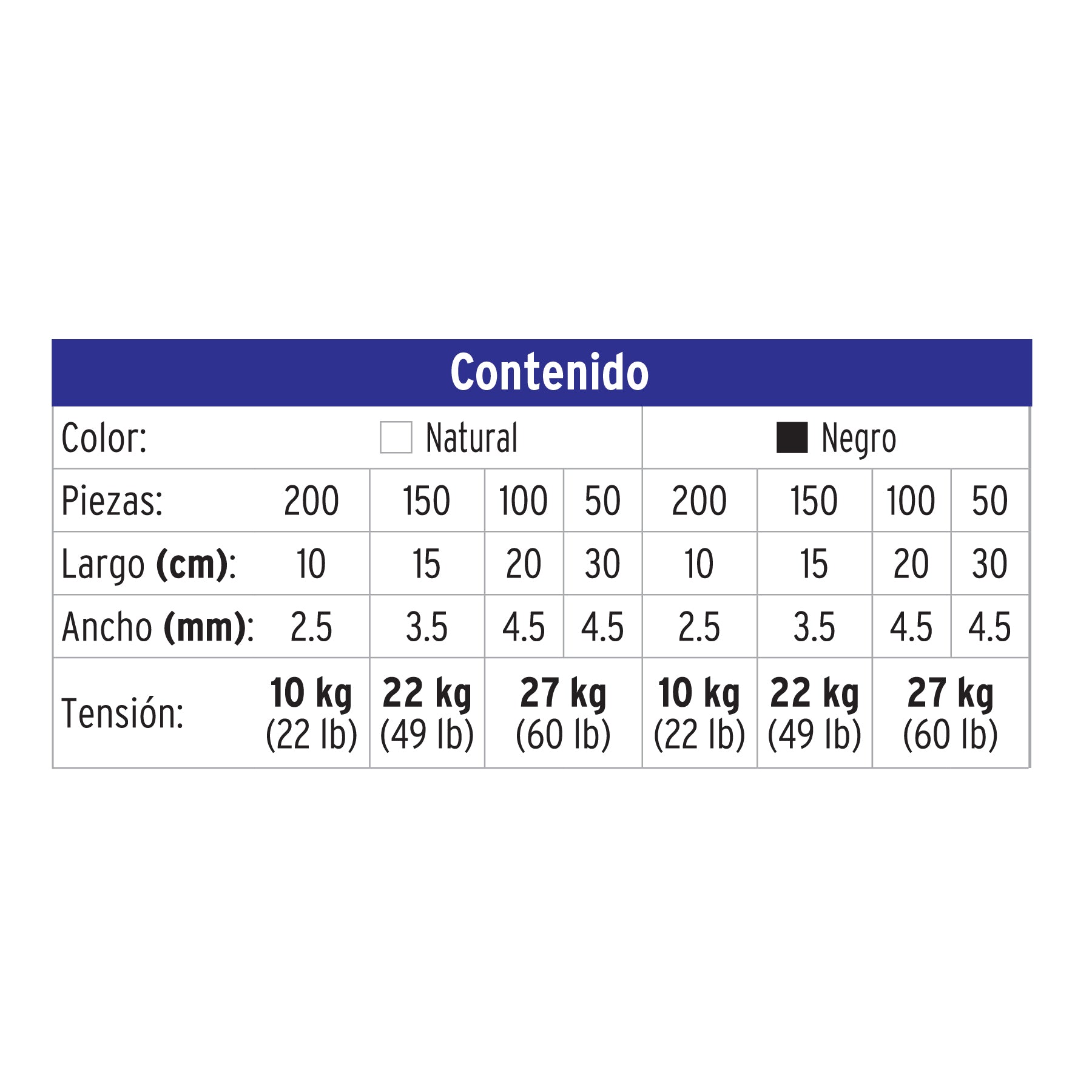 Bote con 1000 cinchos plásticos negros y naturales, Volteck