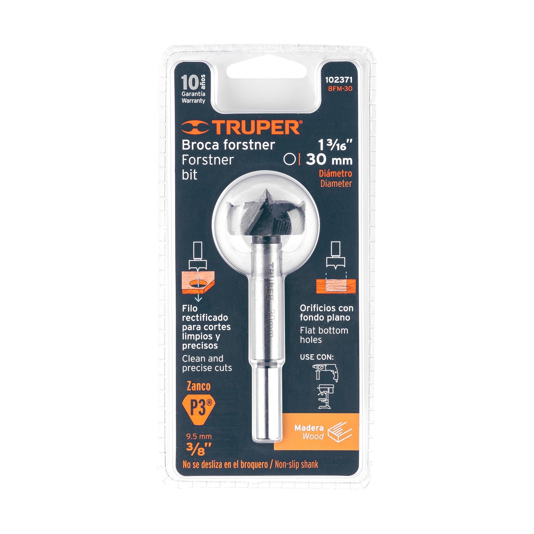 Broca forstner 30 mm para madera, Truper