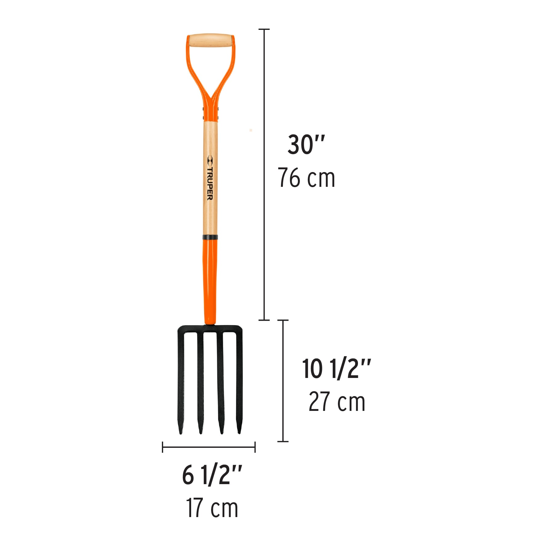 Bieldo para jardín, 4 dientes, mango 34", puño Y, Truper