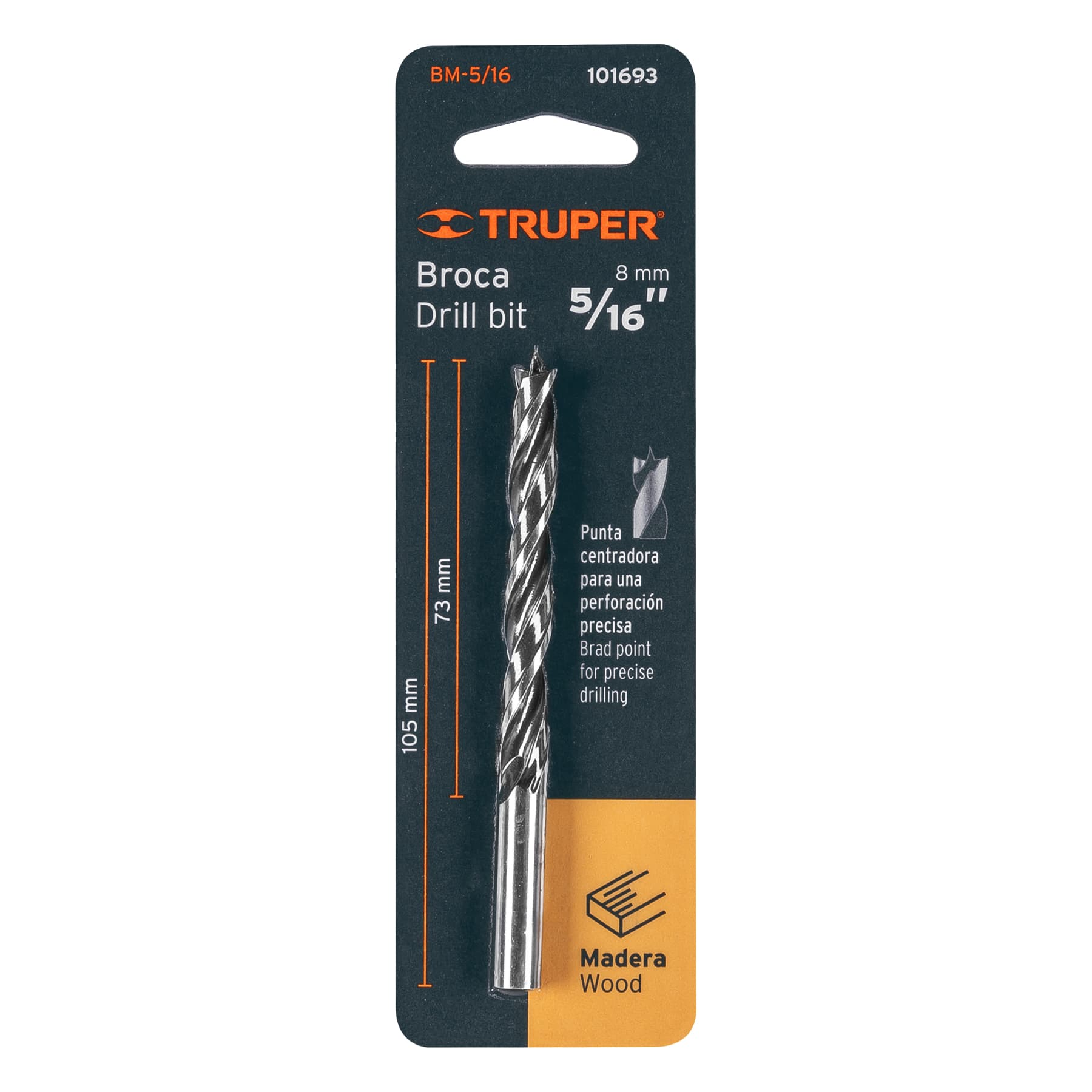 Broca con punta centradora para madera 5/16", Truper