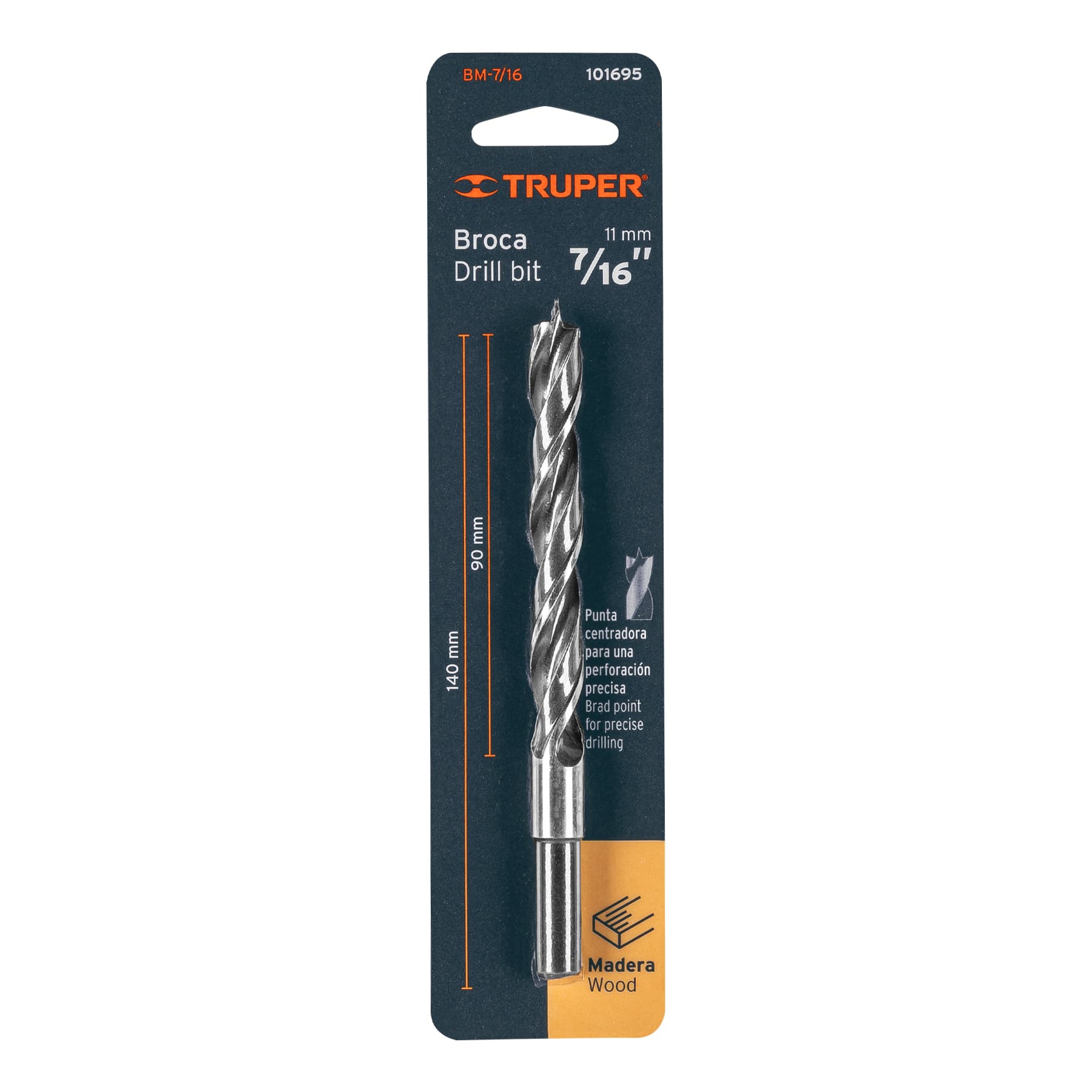 Broca con punta centradora para madera 7/16", Truper